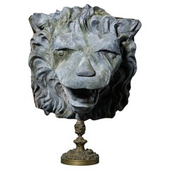 Large 19th Century French Decorative Zinc Lion Mask on Bronze Base