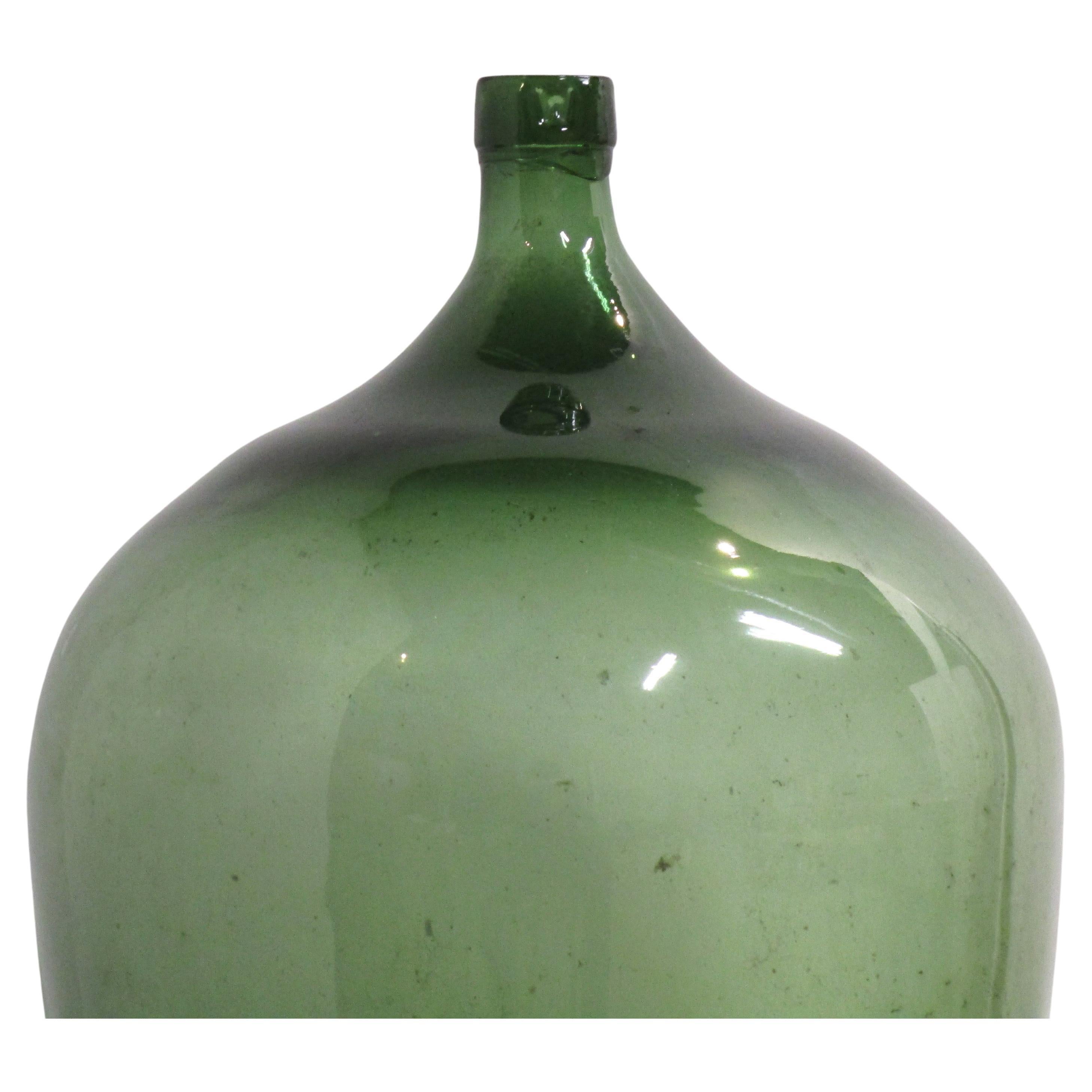 French Provincial Large Antique French Green Glass Demijohn For Sale