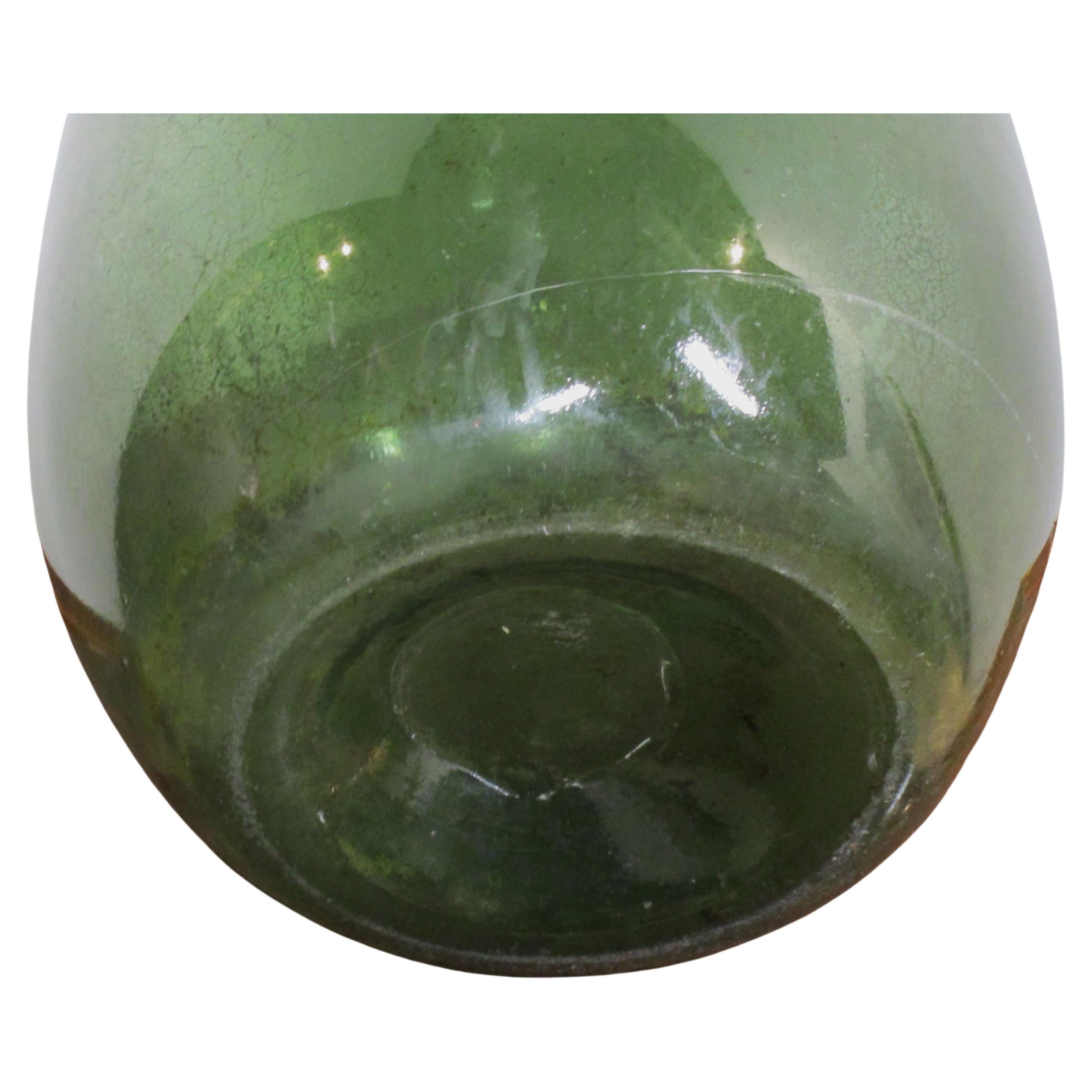 19th Century Large Antique French Green Glass Demijohn For Sale