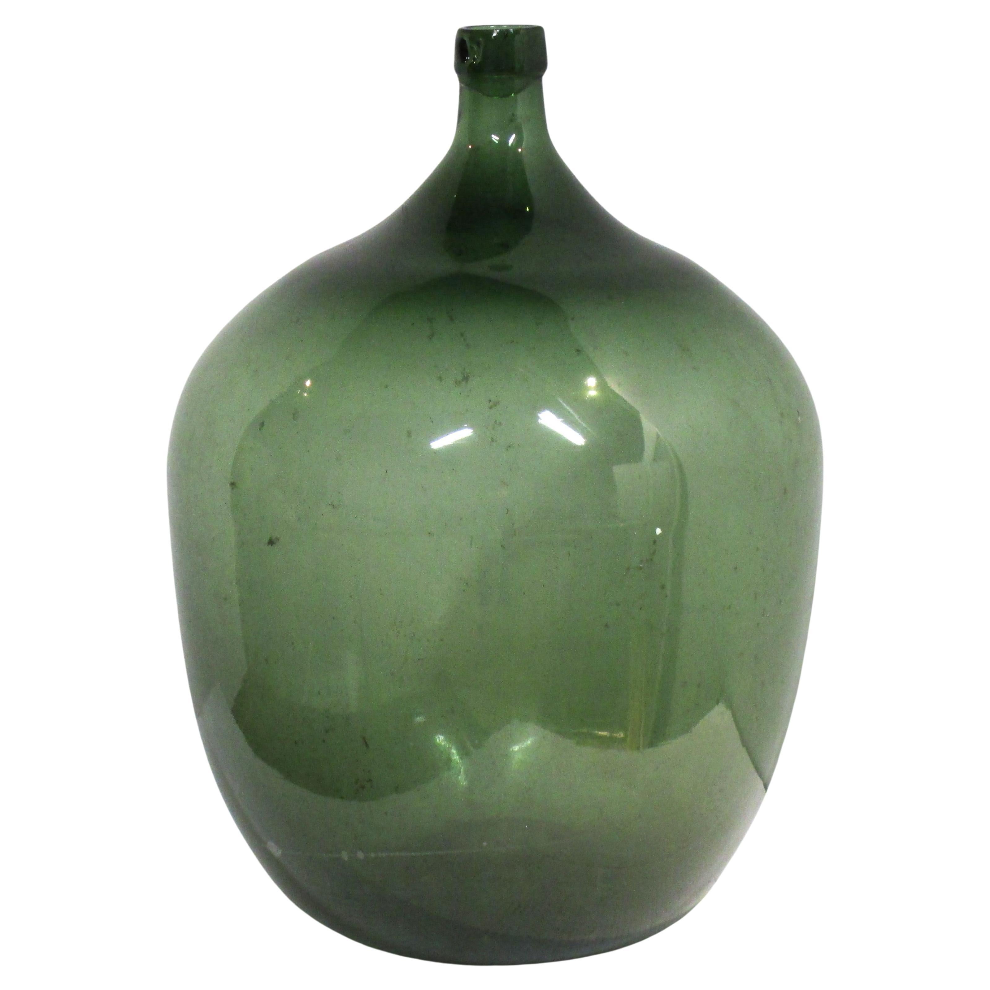 Large Antique French Green Glass Demijohn For Sale 2