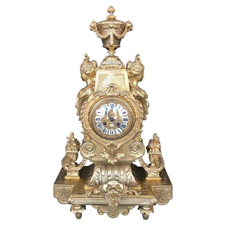 Large 19th Century French Doré Bronze Mantel Clock