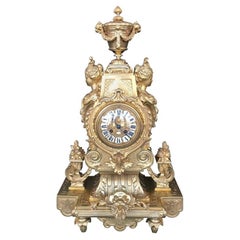 Large 19th Century French Doré Bronze Mantel Clock