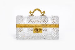 Large 19th Century French Dore Bronze Mounted Hand-Cut Prismic Crystal Box