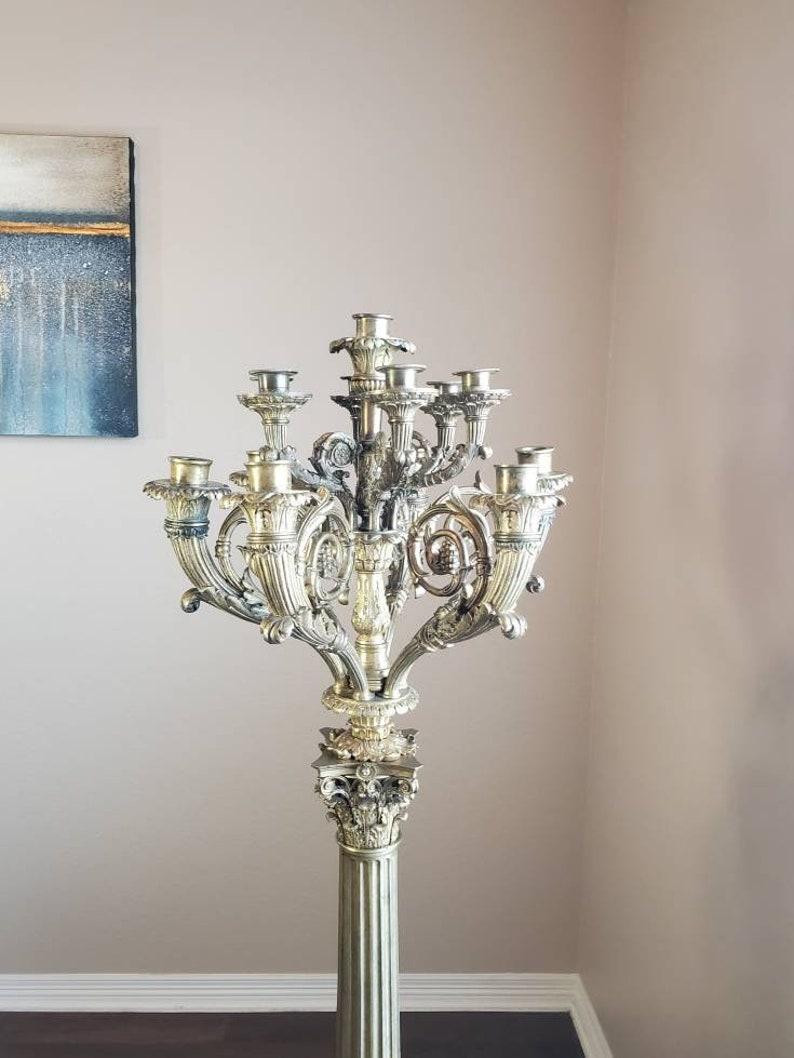Gilt Large 19th Century French Empire Period Floor Candelabrum For Sale