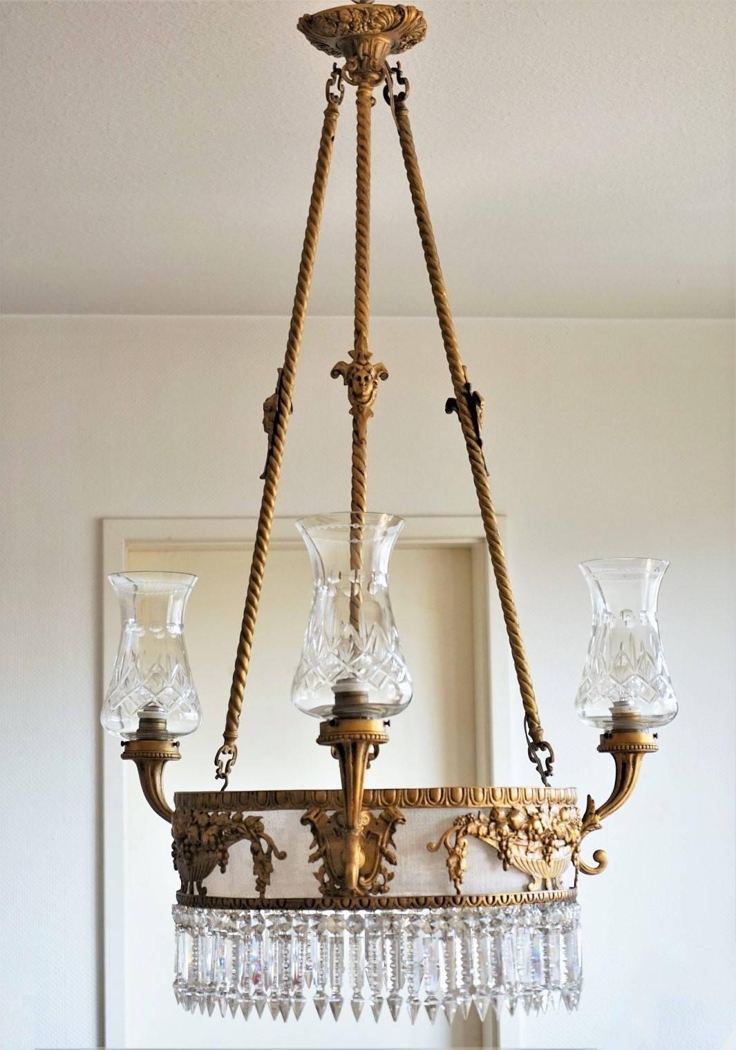 French Crystal and Bronze Six Light Chandelier French Crystal and Bronze Six Light Chandelier