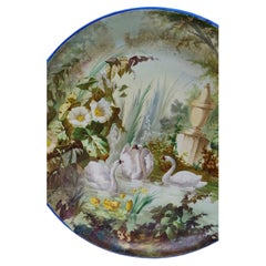 Large 19th Century French Faience Platter Swans Creil & Montereau