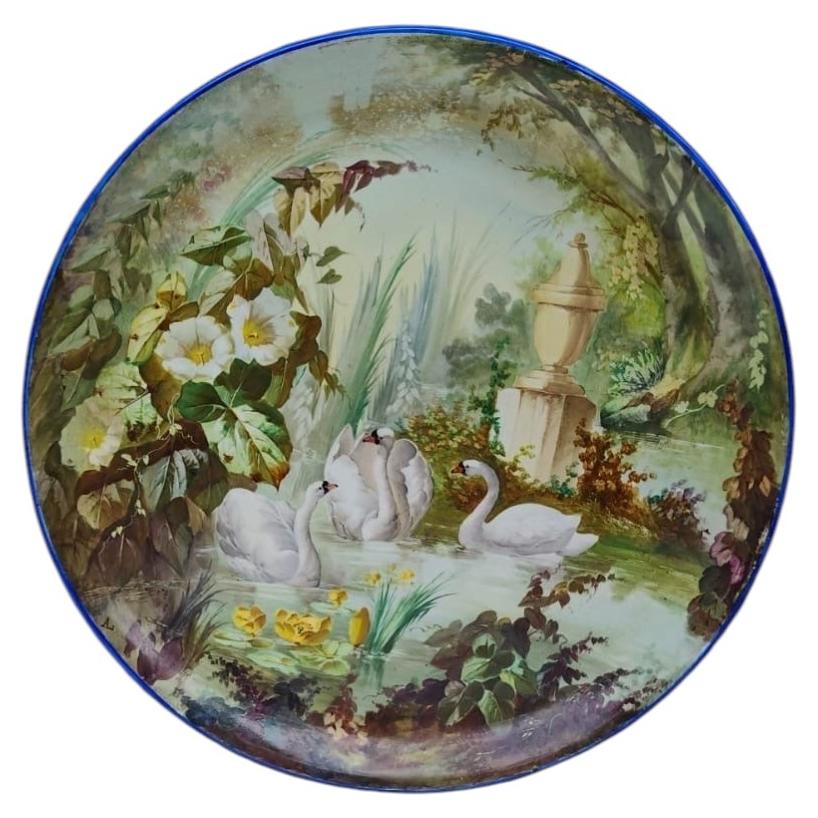 Large 19th Century French Faience Platter Swans Creil & Montereau
