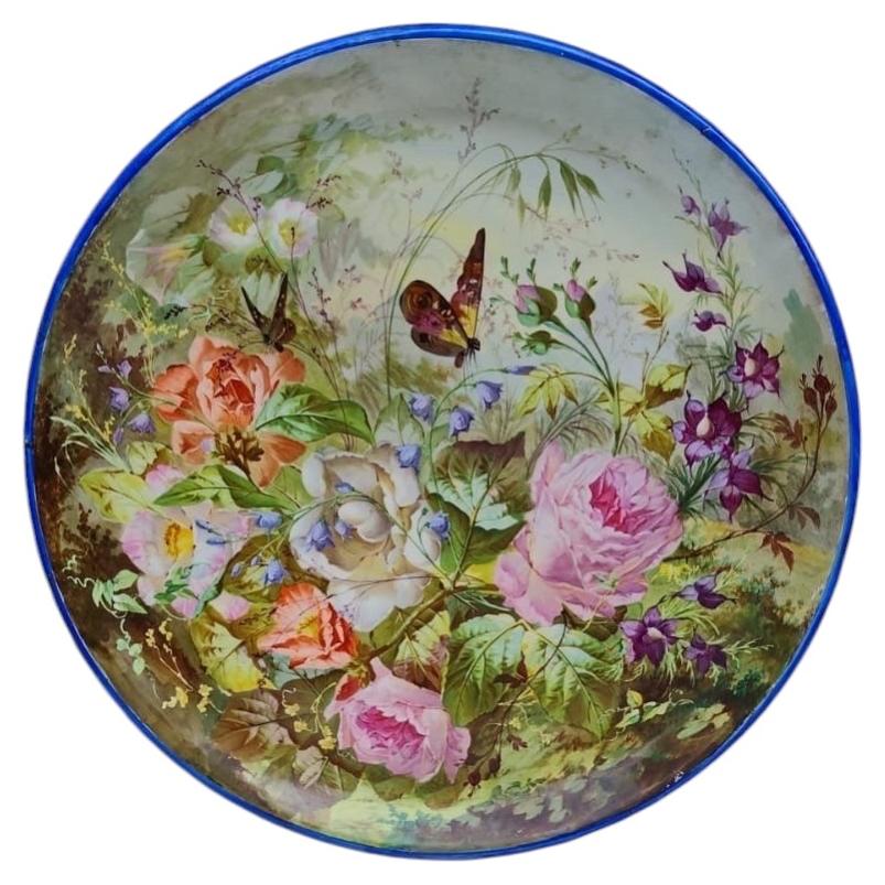 Large 19th Century French Faience Roses Platter Creil & Montereau For Sale