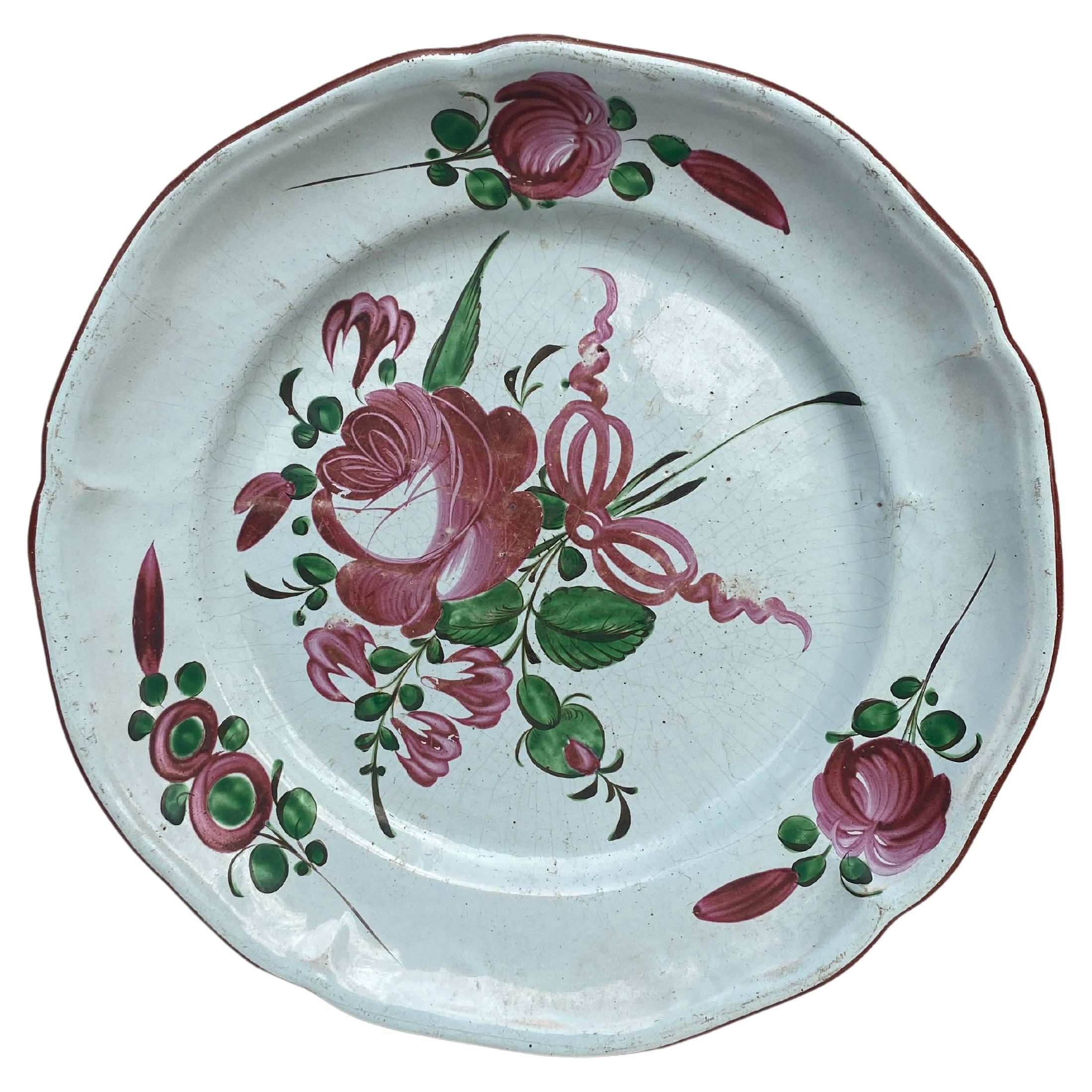 Large 19th Century French Faience Roses Platter  For Sale