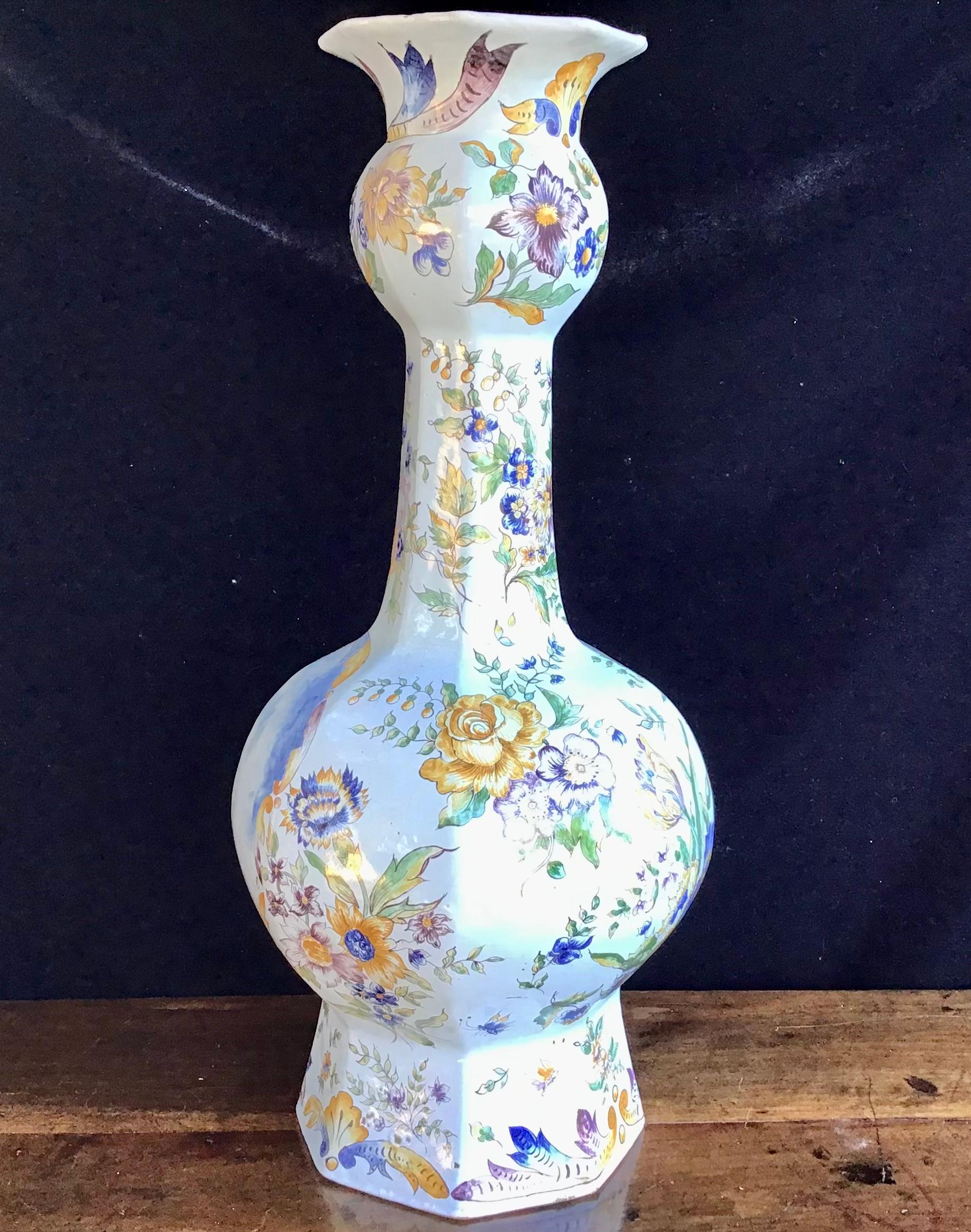 Large 19th Century French Faience Vase In Good Condition For Sale In Bradenton, FL
