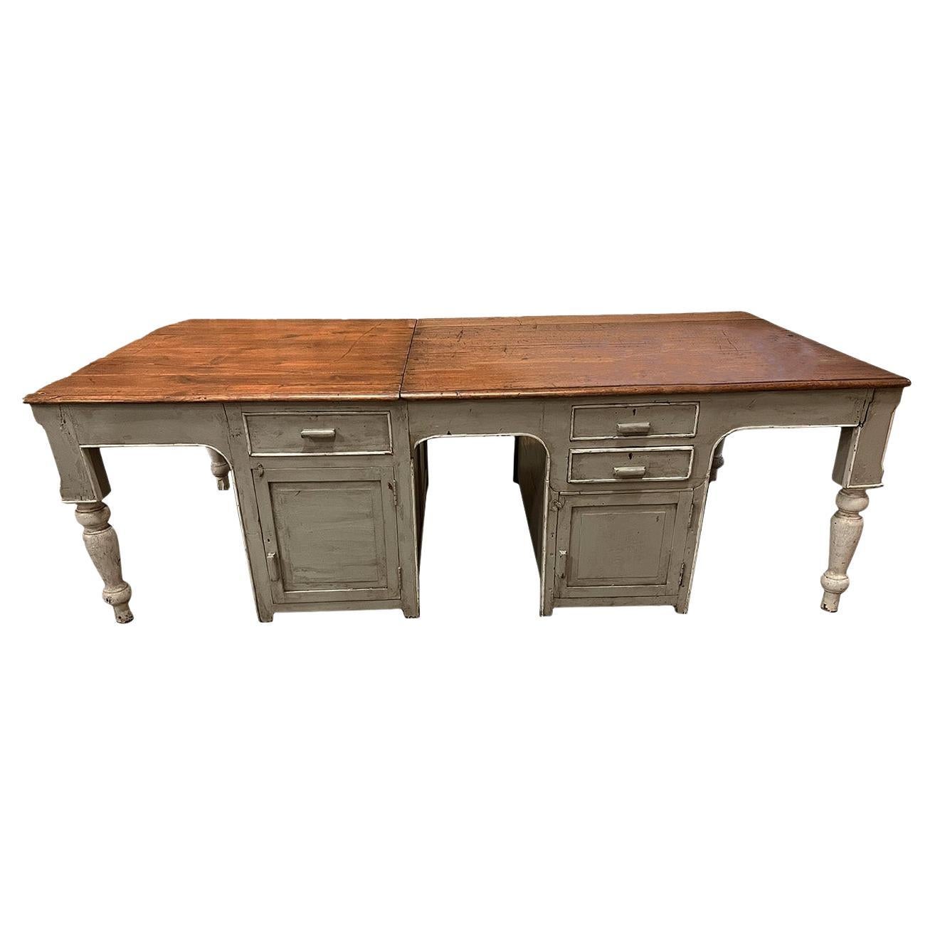 Large 19th Century French farmhouse kitchen unit table, ca 1880