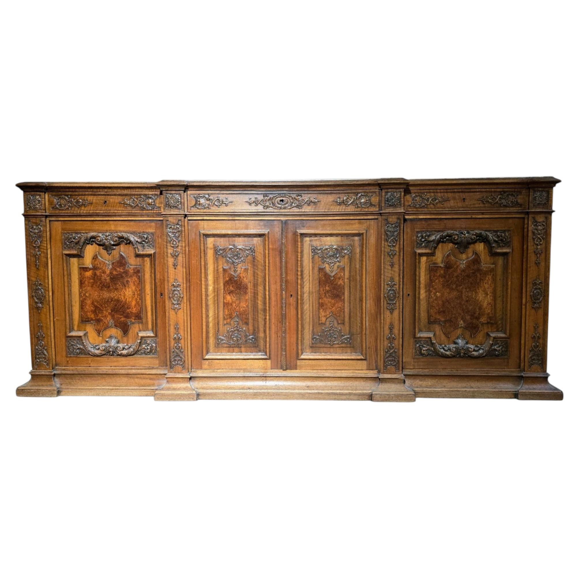 Large 19th Century French Fruitwood Sideboard with One-Piece Veined Marble Top