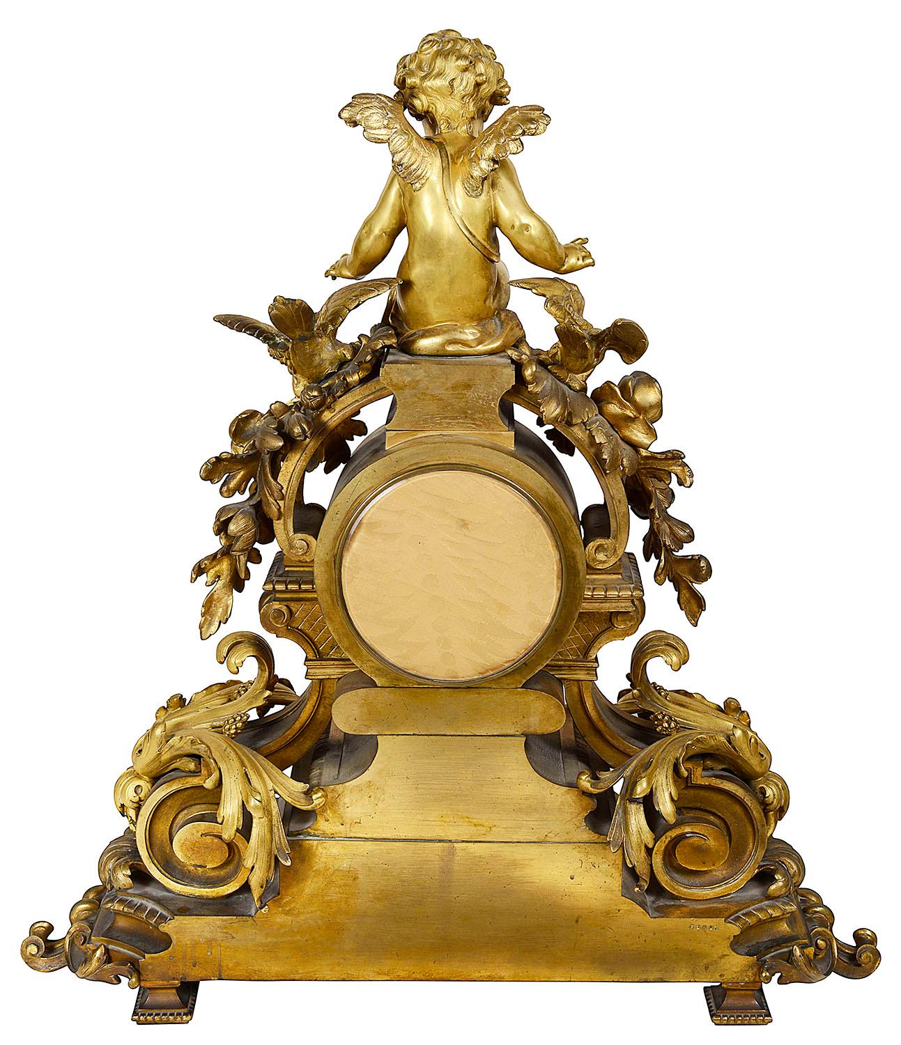 Large 19th Century French Gilded Clock Set For Sale 5