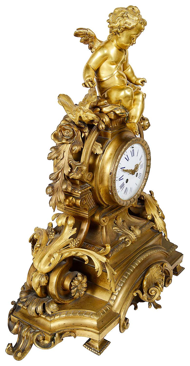 Gilt Large 19th Century French Gilded Clock Set For Sale