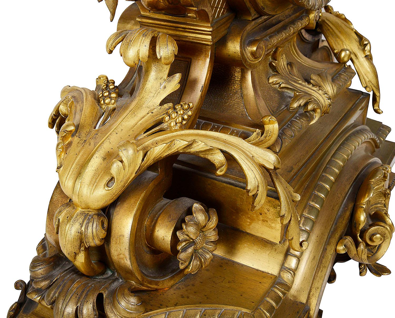 Large 19th Century French Gilded Clock Set In Good Condition For Sale In Brighton, Sussex