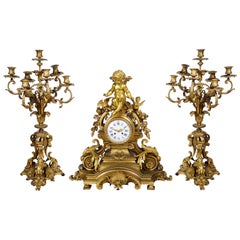 Large 19th Century French Gilded Clock Set