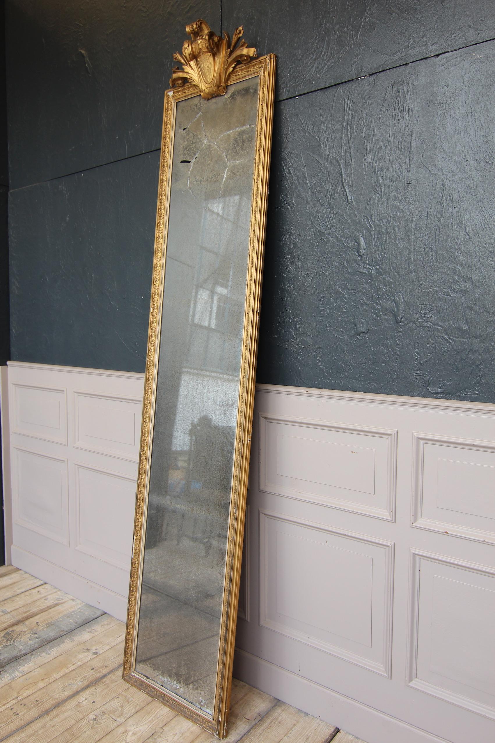 Mercury Glass Large 19th Century French Giltwood Mirror For Sale