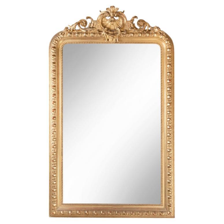 Large 19th century French giltwood mirror H. 164 cm - L. 100 cm For Sale