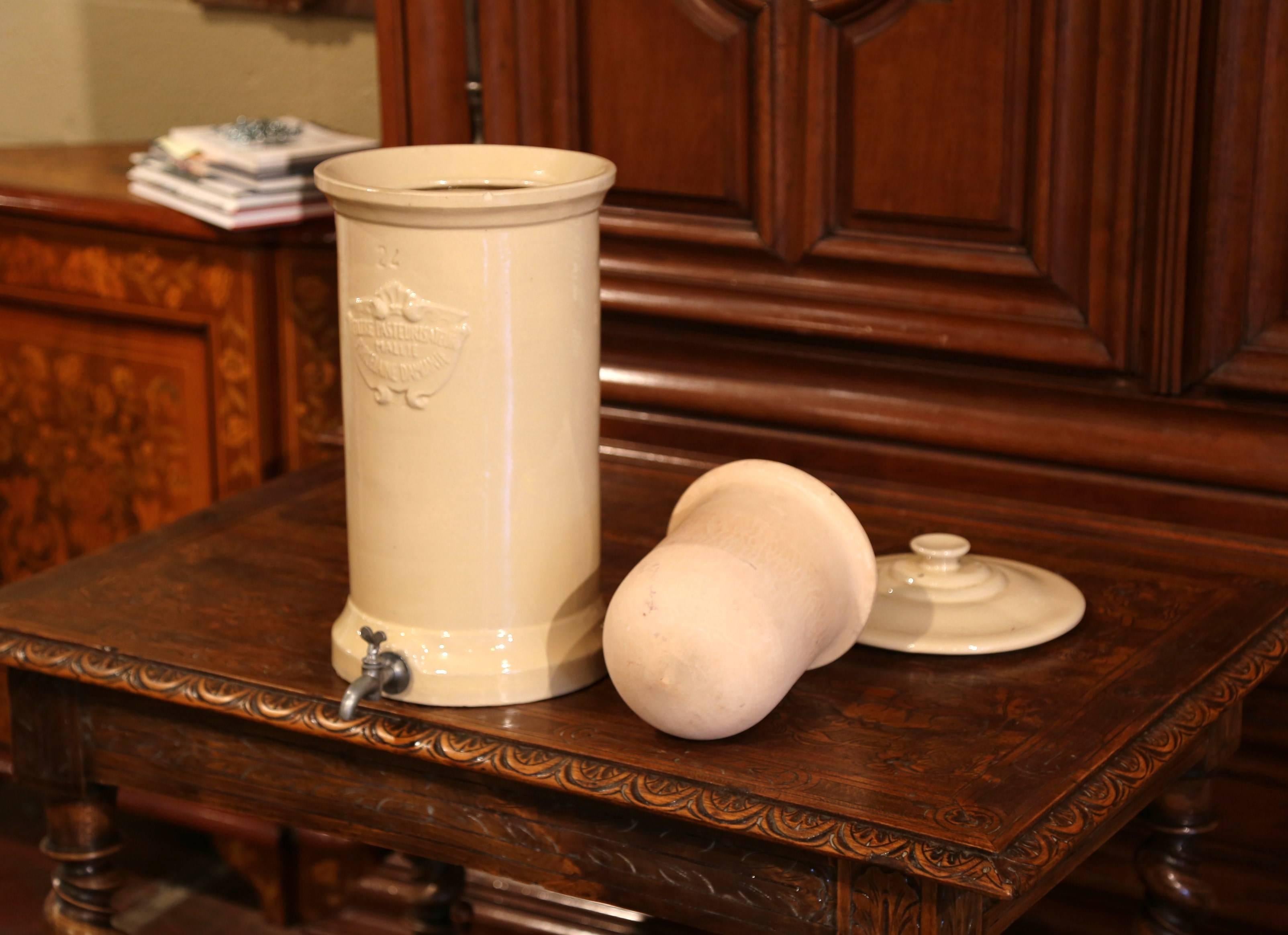 19th Century French Glazed Porcelain Water Filter Pharmacy Display Item In Excellent Condition For Sale In Dallas, TX