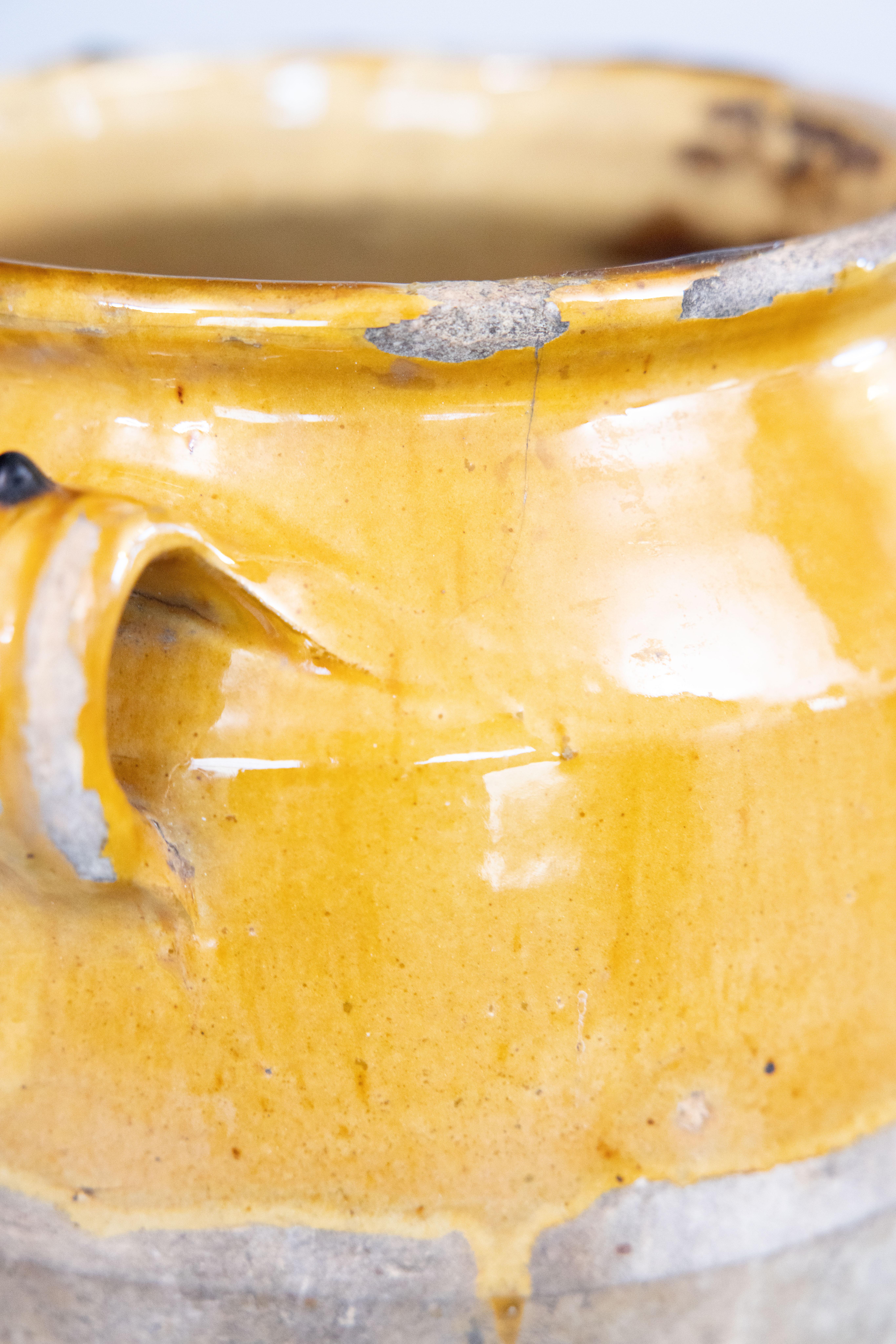 XIXe siècle Grand pot à confiture jaune émaillé français du 19ème siècle en vente
