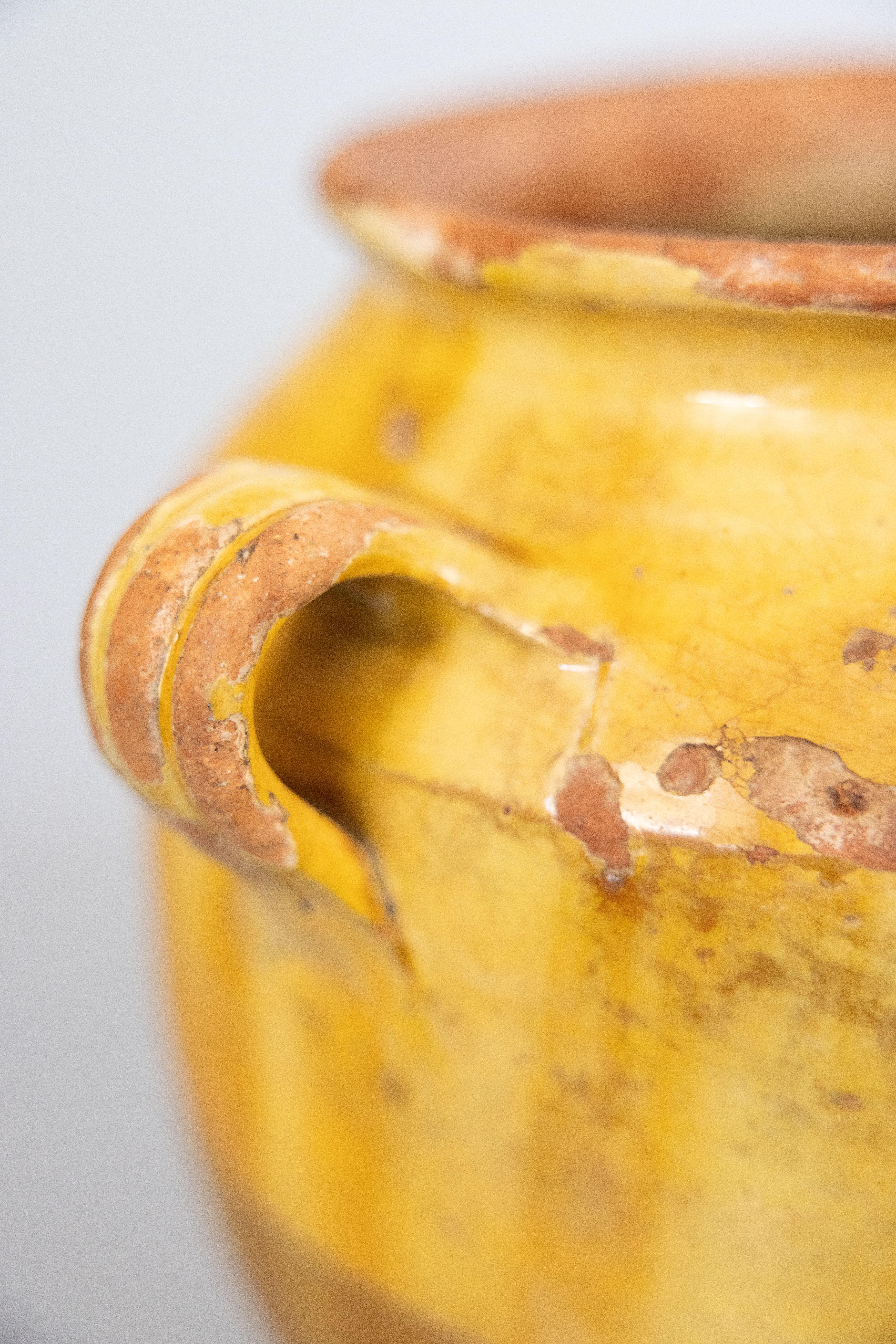 Gran olla de confit amarillo esmaltada francesa del siglo XIX Terracota en venta