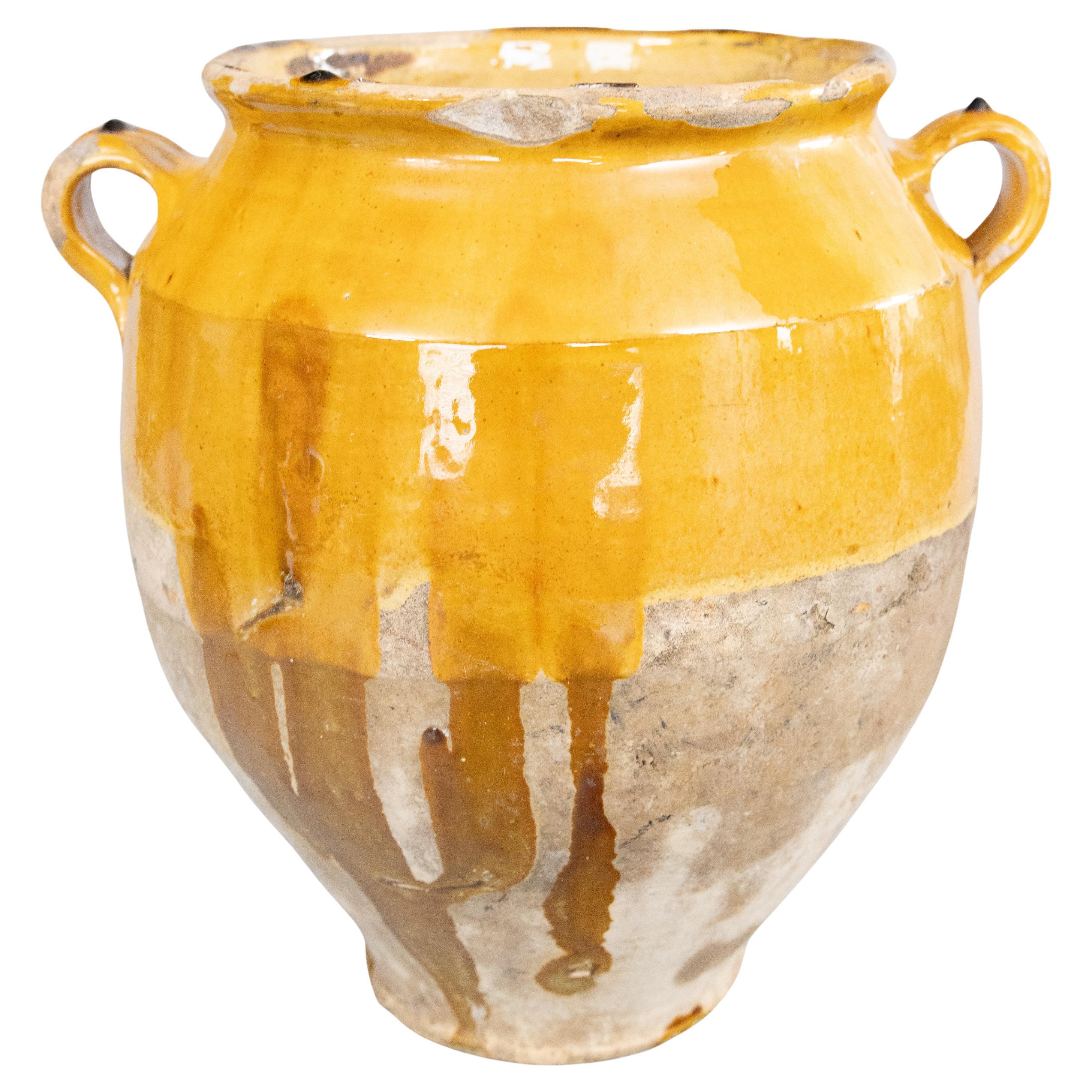 Grande vaso francese smaltato giallo del 19° secolo