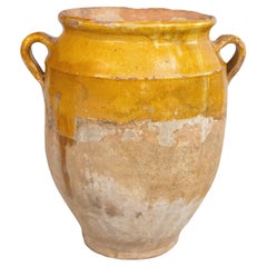 Gran olla de confit amarillo esmaltada francesa del siglo XIX