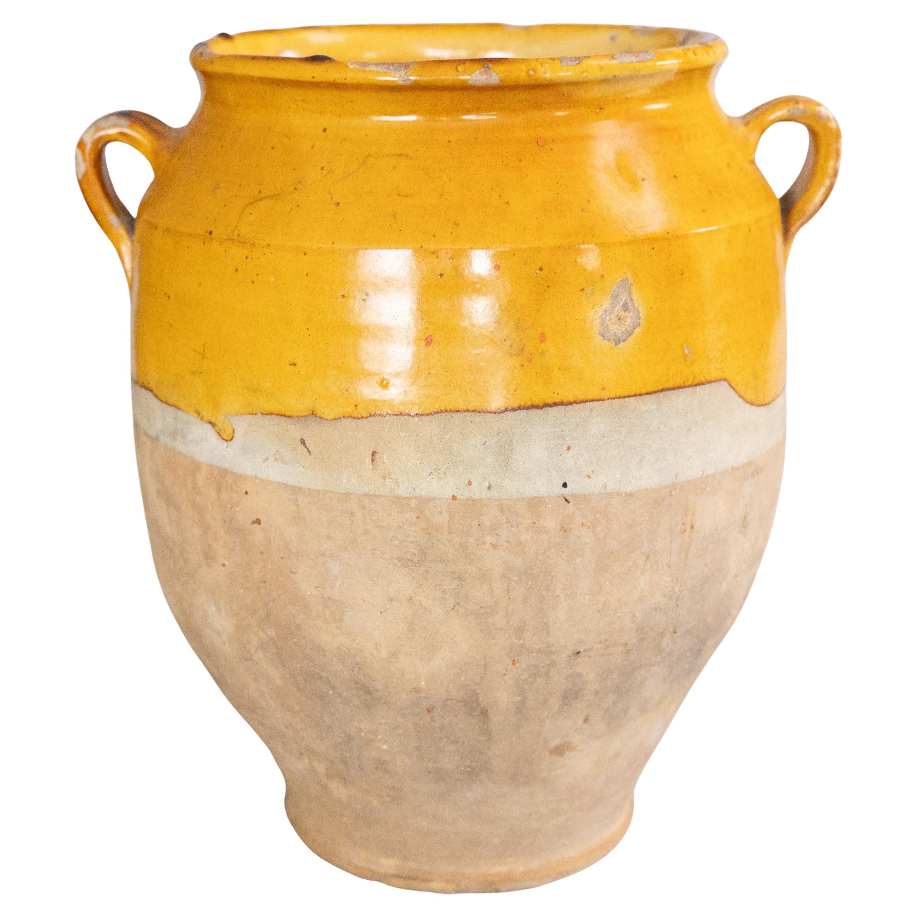 Large 19th Century French Glazed Yellow Confit Pot For Sale