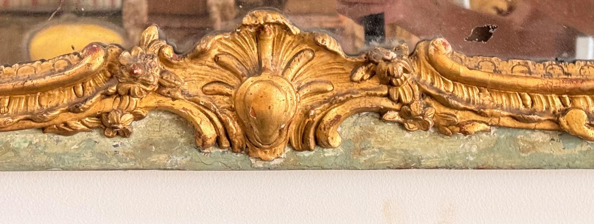 Gran espejo francés del siglo XIX pintado en verde y dorado en venta 2