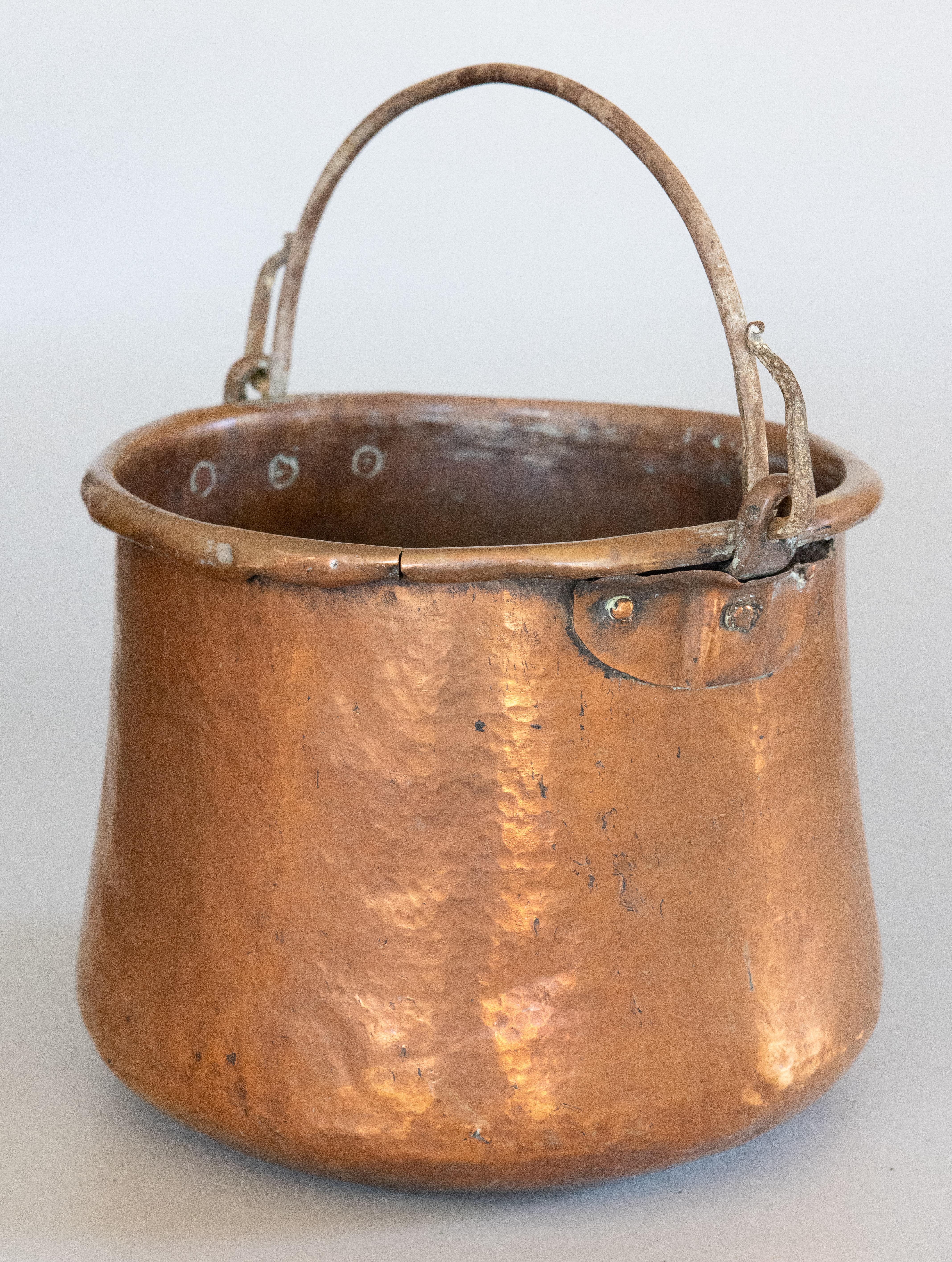 Large 19th Century French Hammered Copper Cauldron Pot For Sale 2