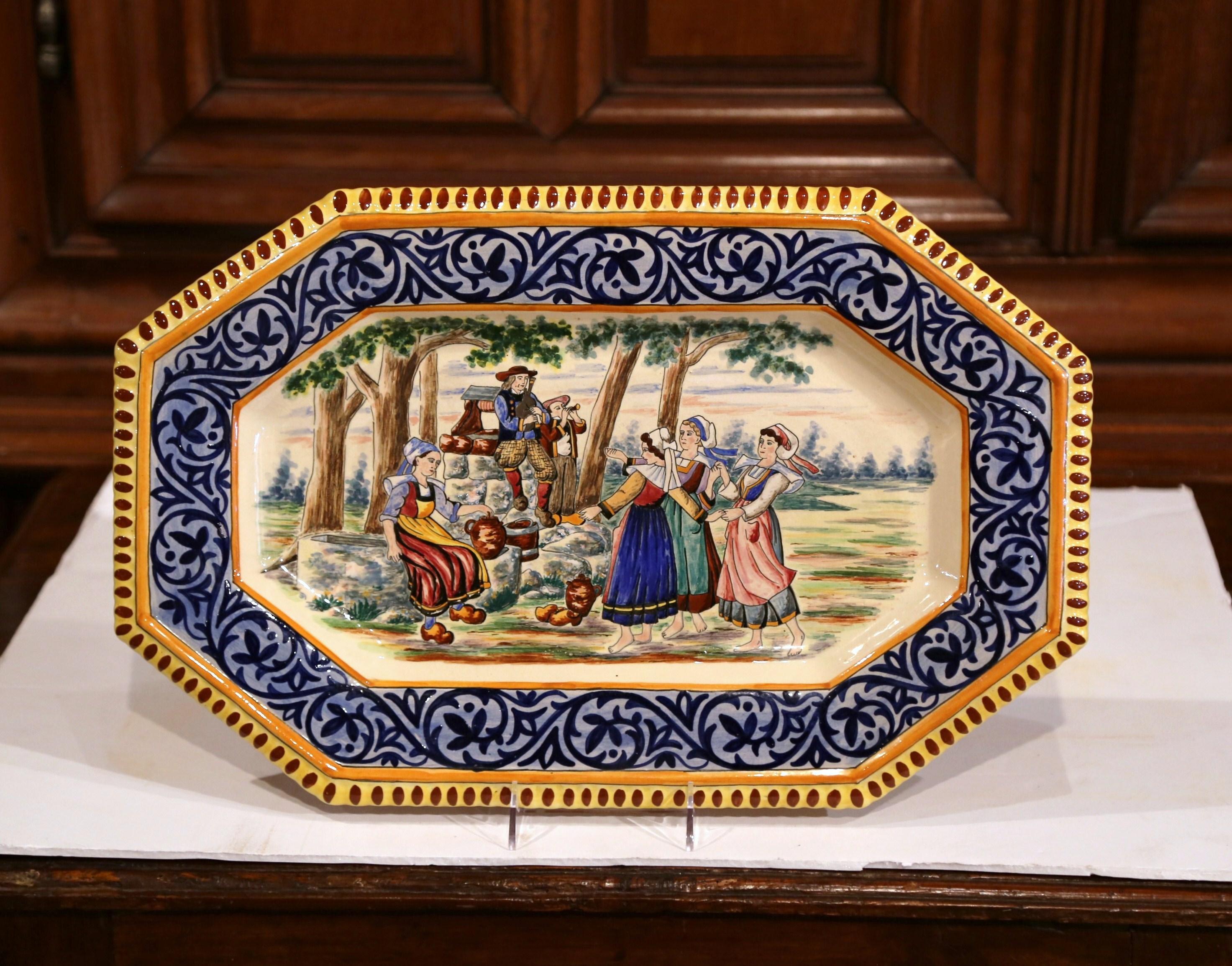 Large 19th Century French Hand-Painted Ceramic Platter from Henriot Quimper 1