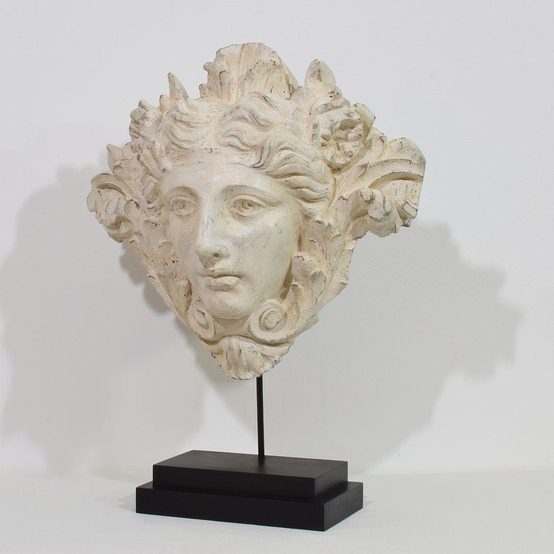 Belle Époque Large 19th century French Handcarved Wooden Head For Sale