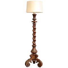 Large 19th Century French Louis XIII Carved Walnut Barley Twist Floor Lamp