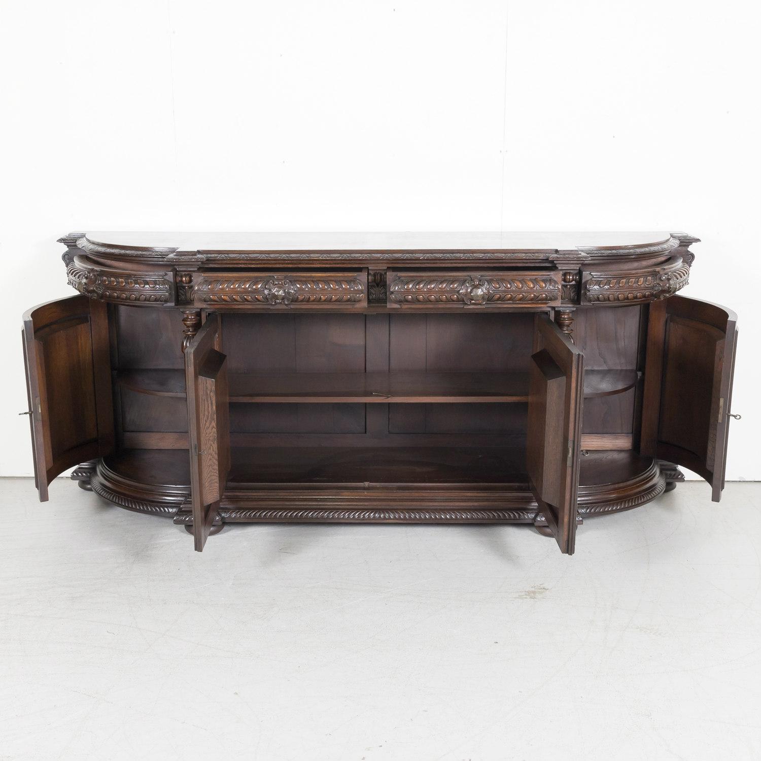 Large 19th Century French Louis XIII Style Oak Demilune Hunt Enfilade Buffet In Good Condition In Birmingham, AL