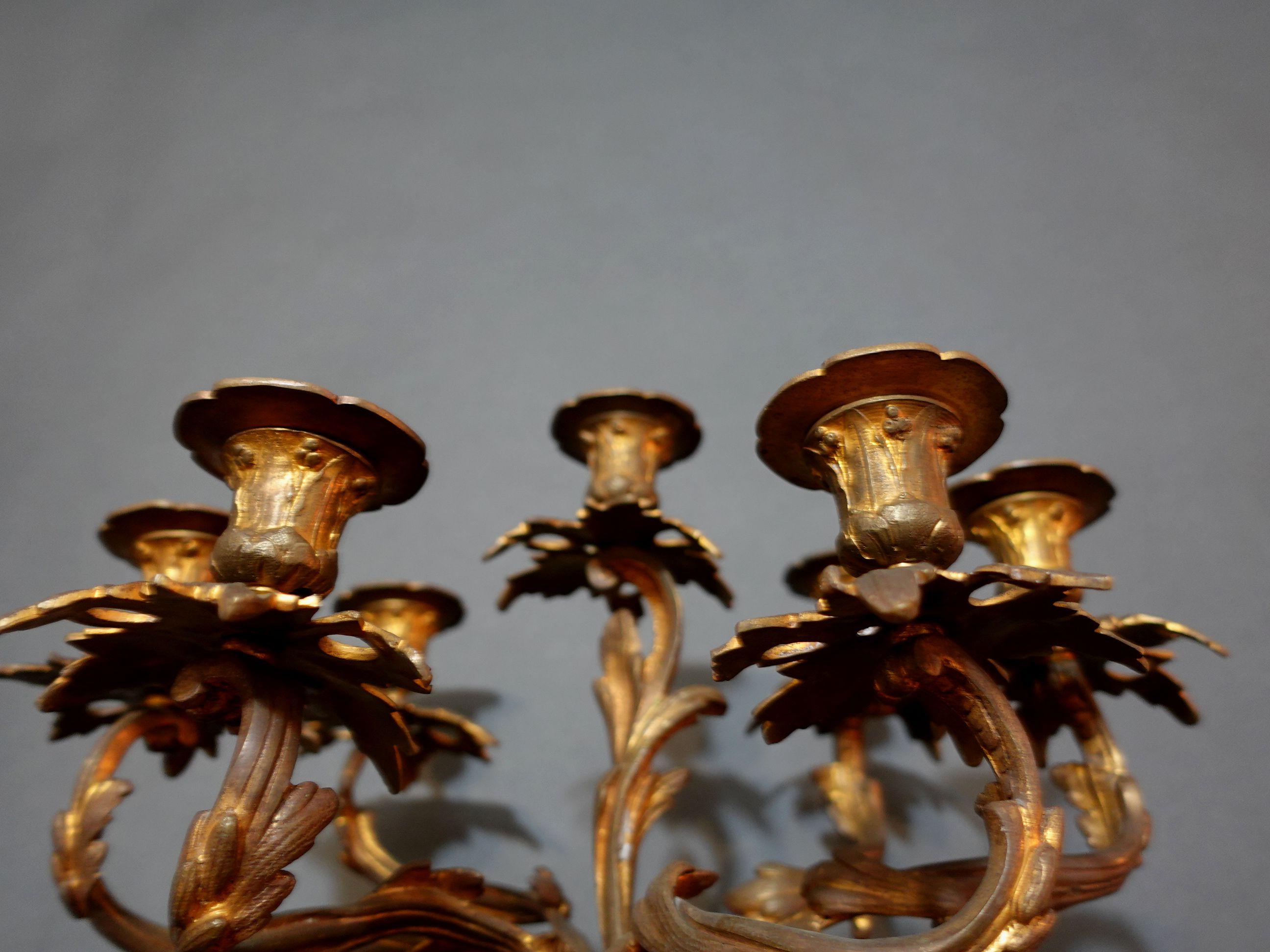Large 19th Century French Louis XV Bronze Candelabras with seating Putti For Sale 11