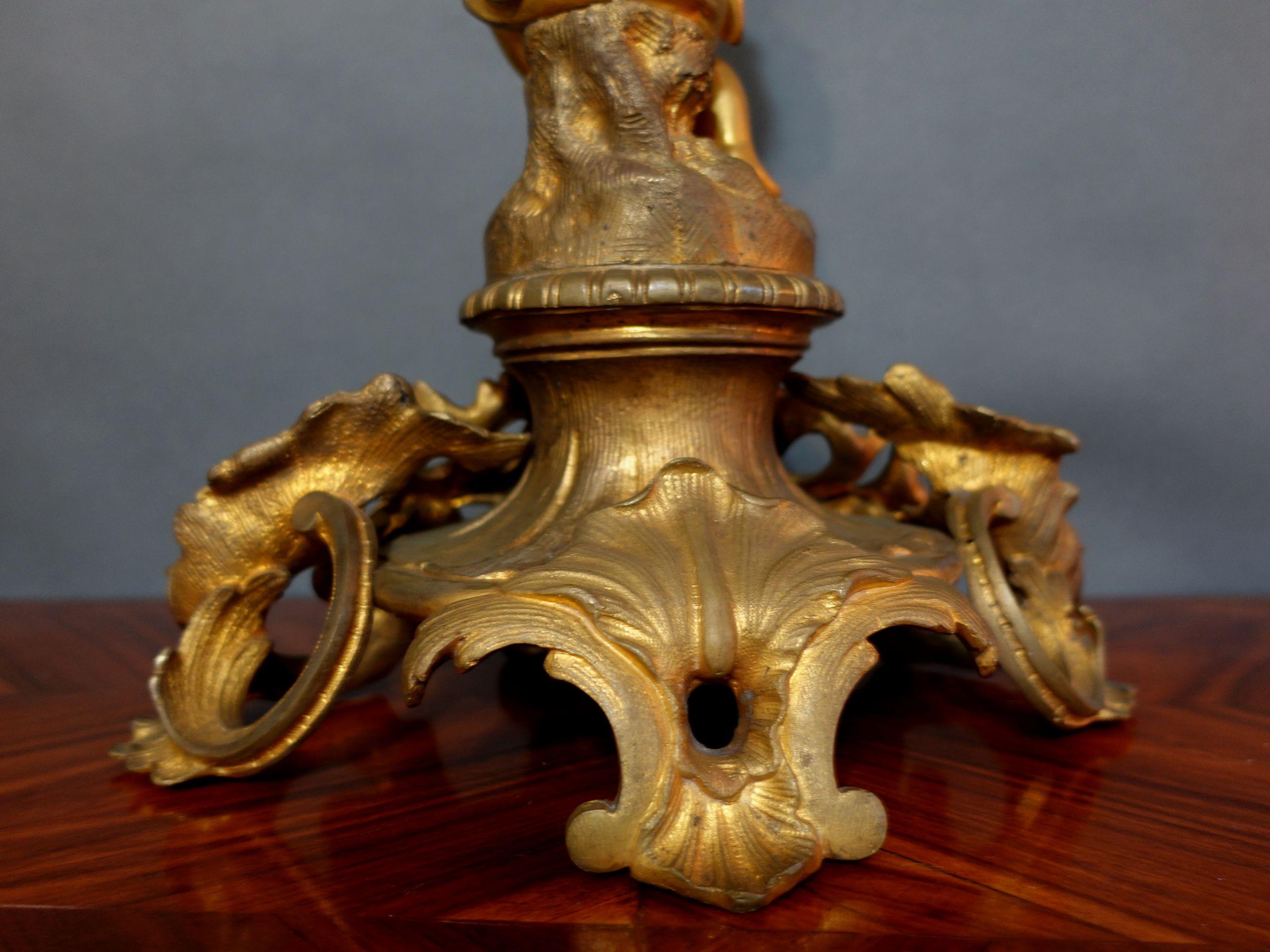 Large 19th Century French Louis XV Bronze Candelabras with seating Putti For Sale 14