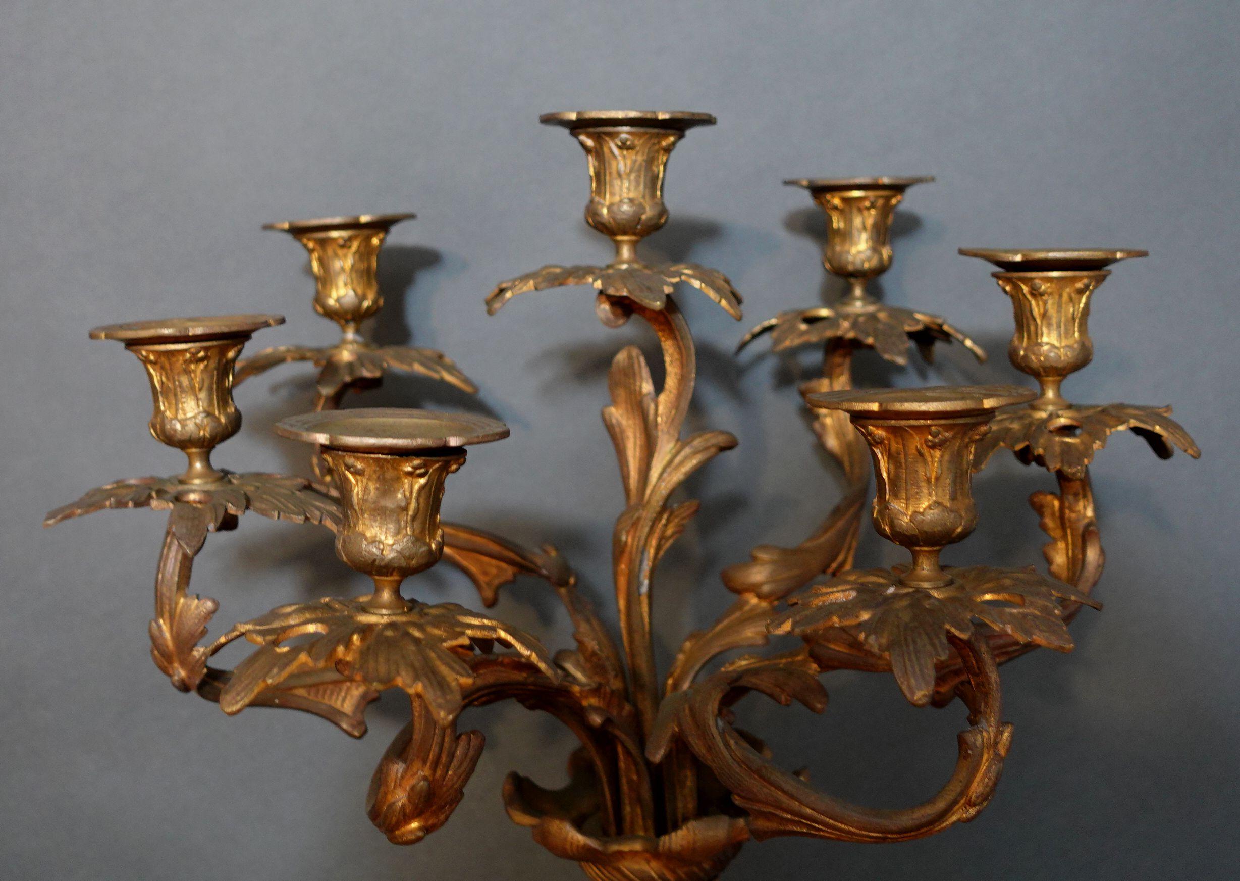 Large 19th Century French Louis XV Bronze Candelabras with seating Putti In Good Condition For Sale In Norton, MA
