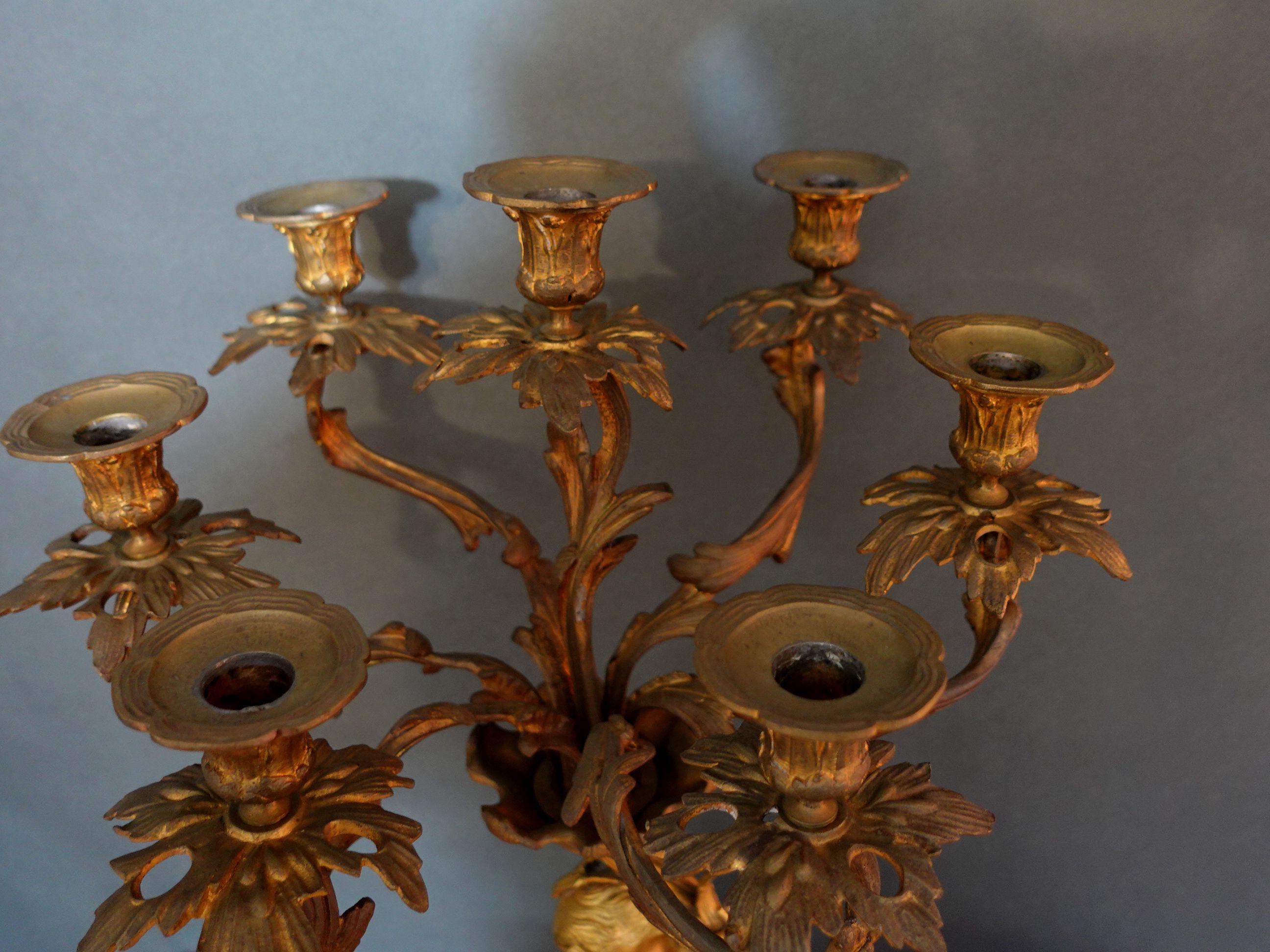 Large 19th Century French Louis XV Bronze Candelabras with seating Putti For Sale 1