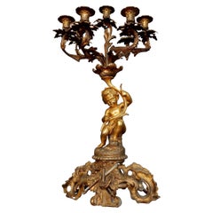 Large 19th Century French Louis XV Bronze Candelabras with seating Putti