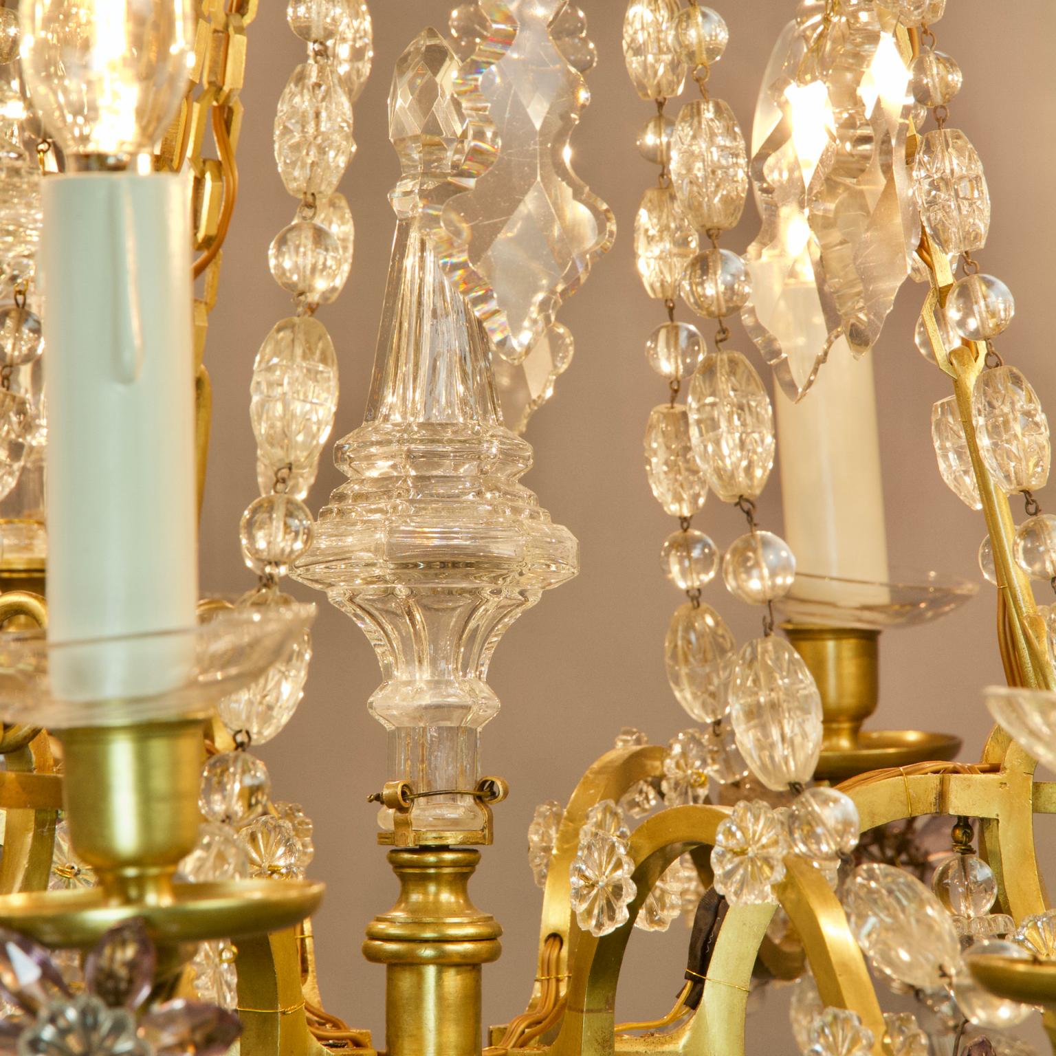 Large French Louis XV Bronze Crystal Chandelier Attributed to Maison Baguès 8