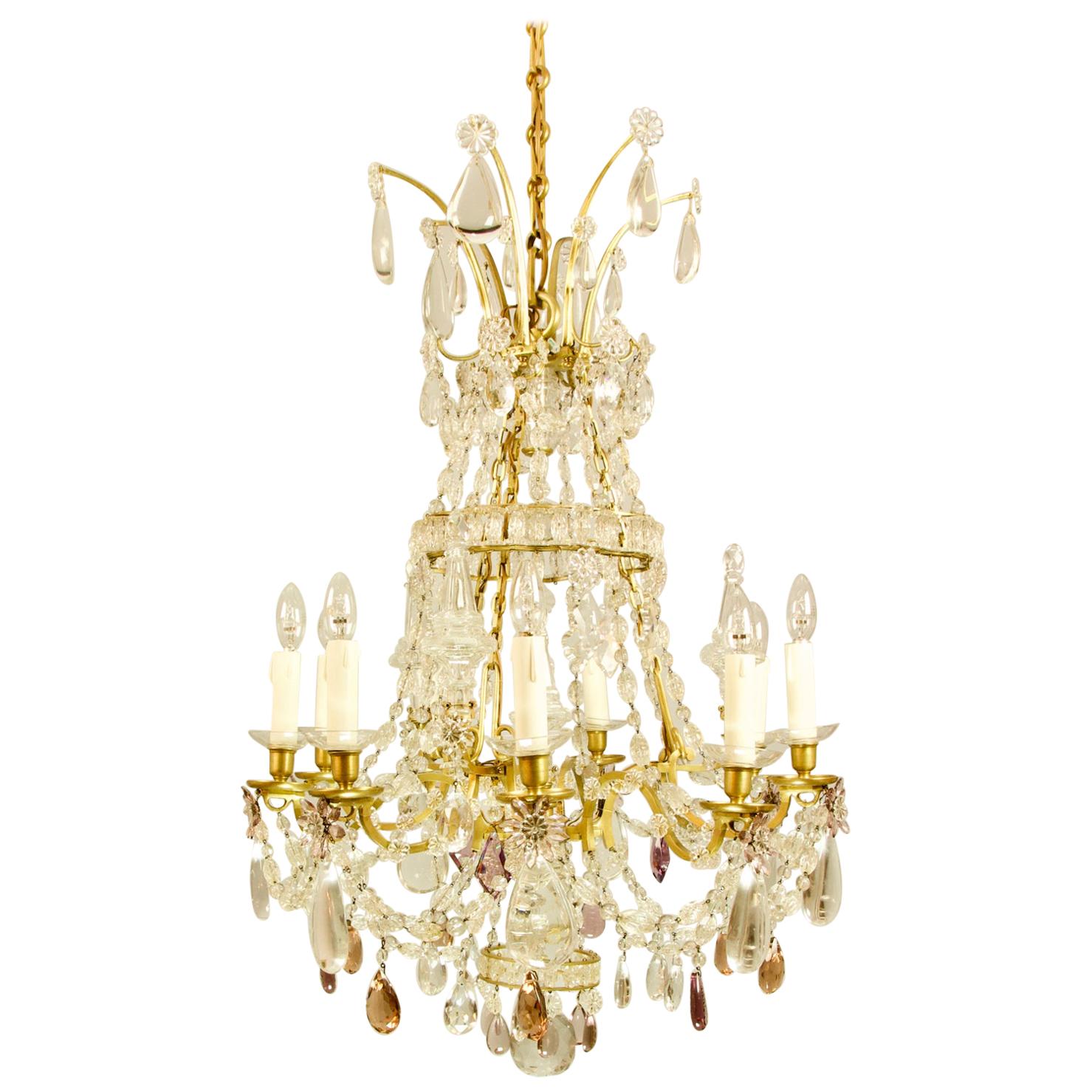Large French Louis XV Bronze Crystal Chandelier Attributed to Maison Baguès