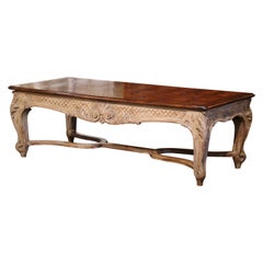 Large 19th Century French Louis XV Carved & Painted Parquet Top Coffee Table