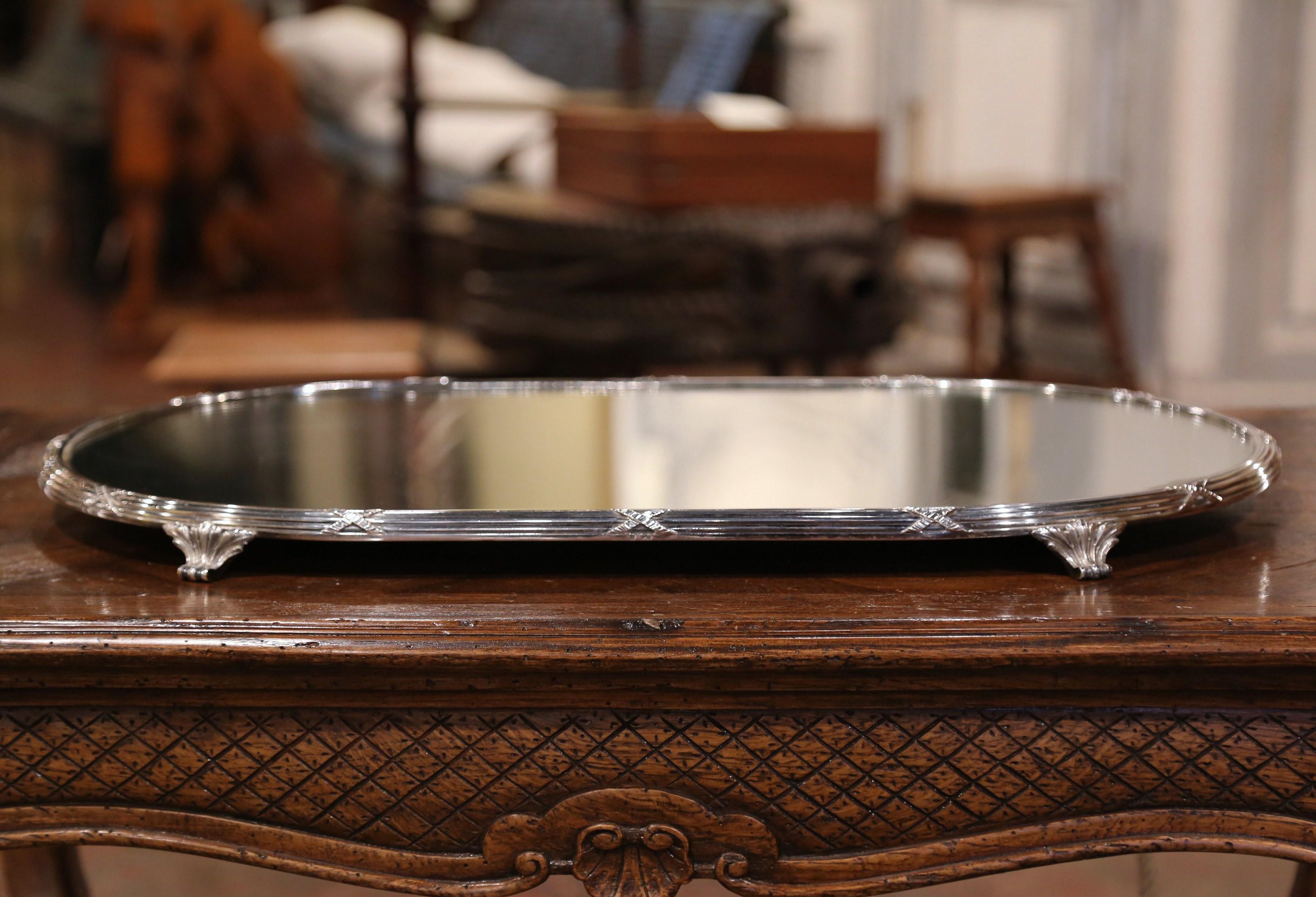 Hand-Crafted Large 19th Century French Louis XV Silver Plated and Mirrored Table Plateau