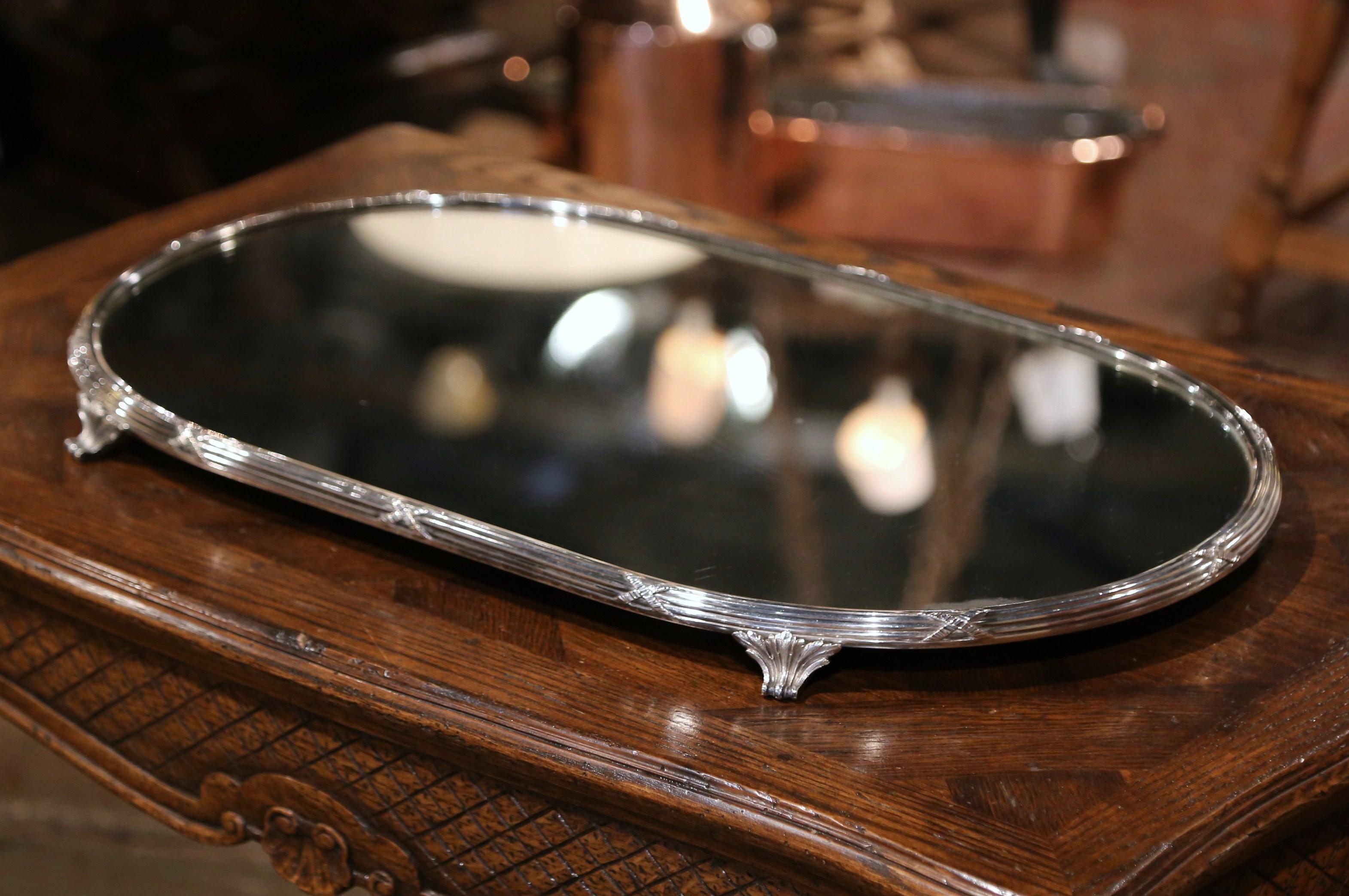 Large 19th Century French Louis XV Silver Plated and Mirrored Table Plateau In Excellent Condition In Dallas, TX