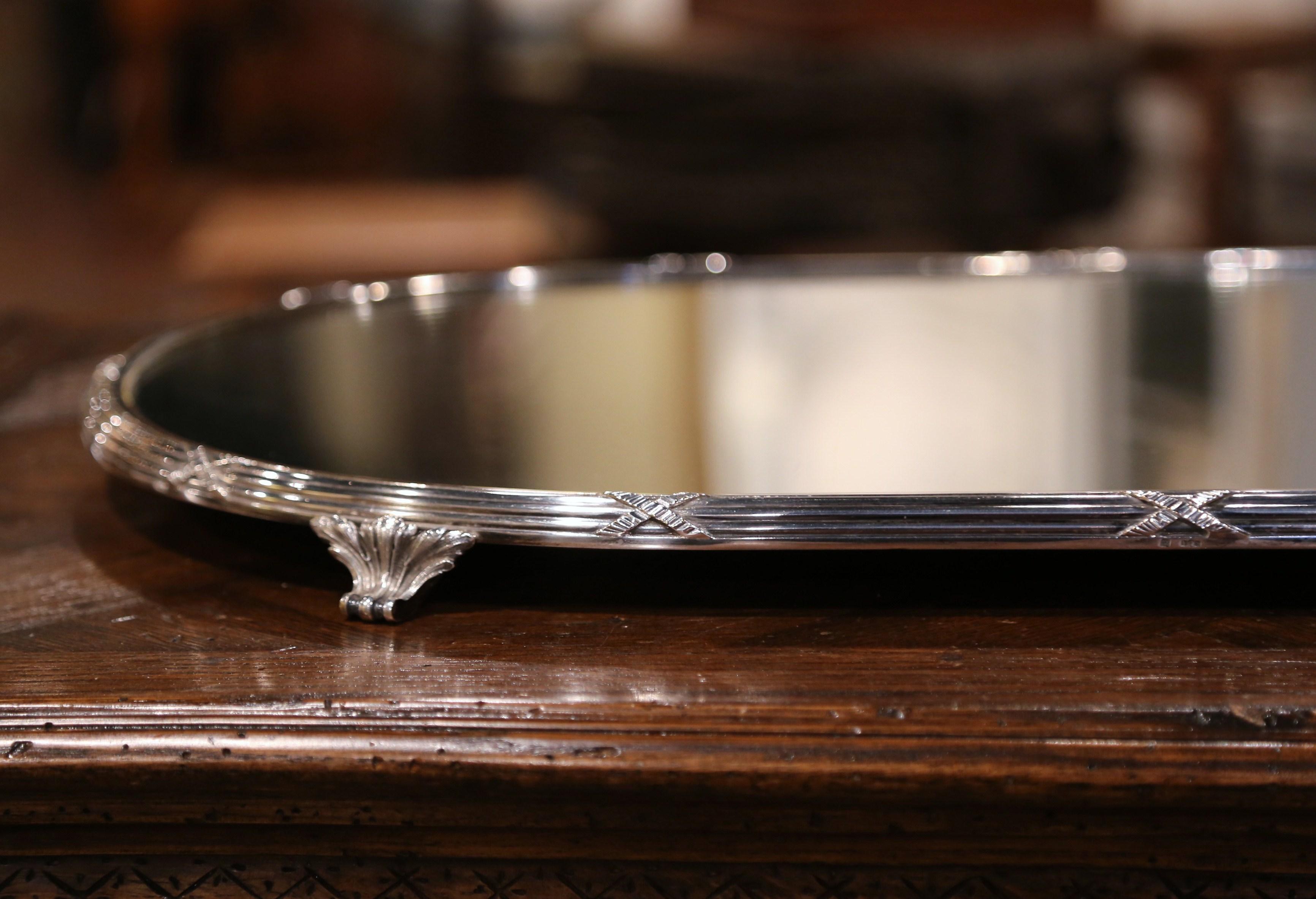 Mercury Glass Large 19th Century French Louis XV Silver Plated and Mirrored Table Plateau