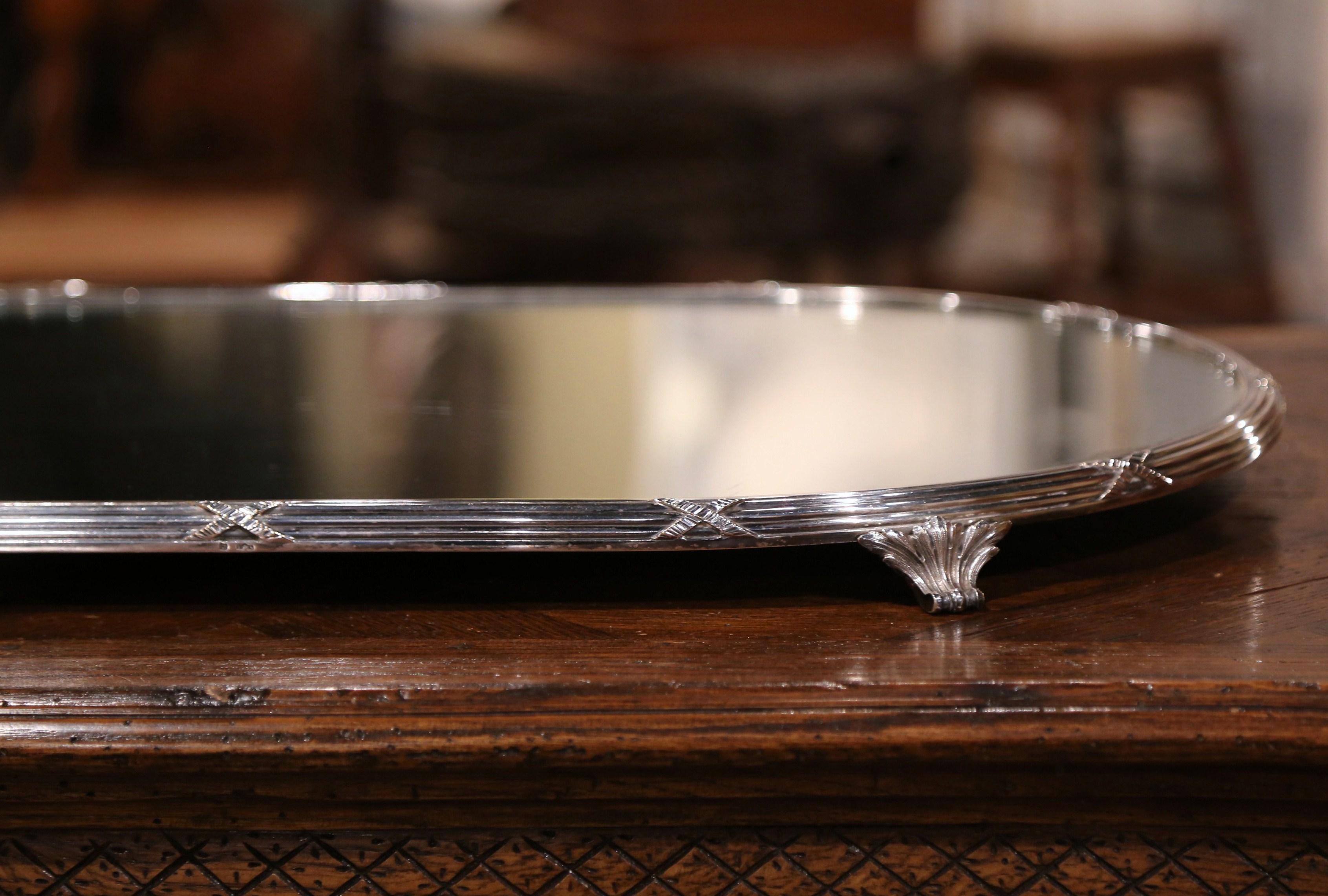 Large 19th Century French Louis XV Silver Plated and Mirrored Table Plateau 2