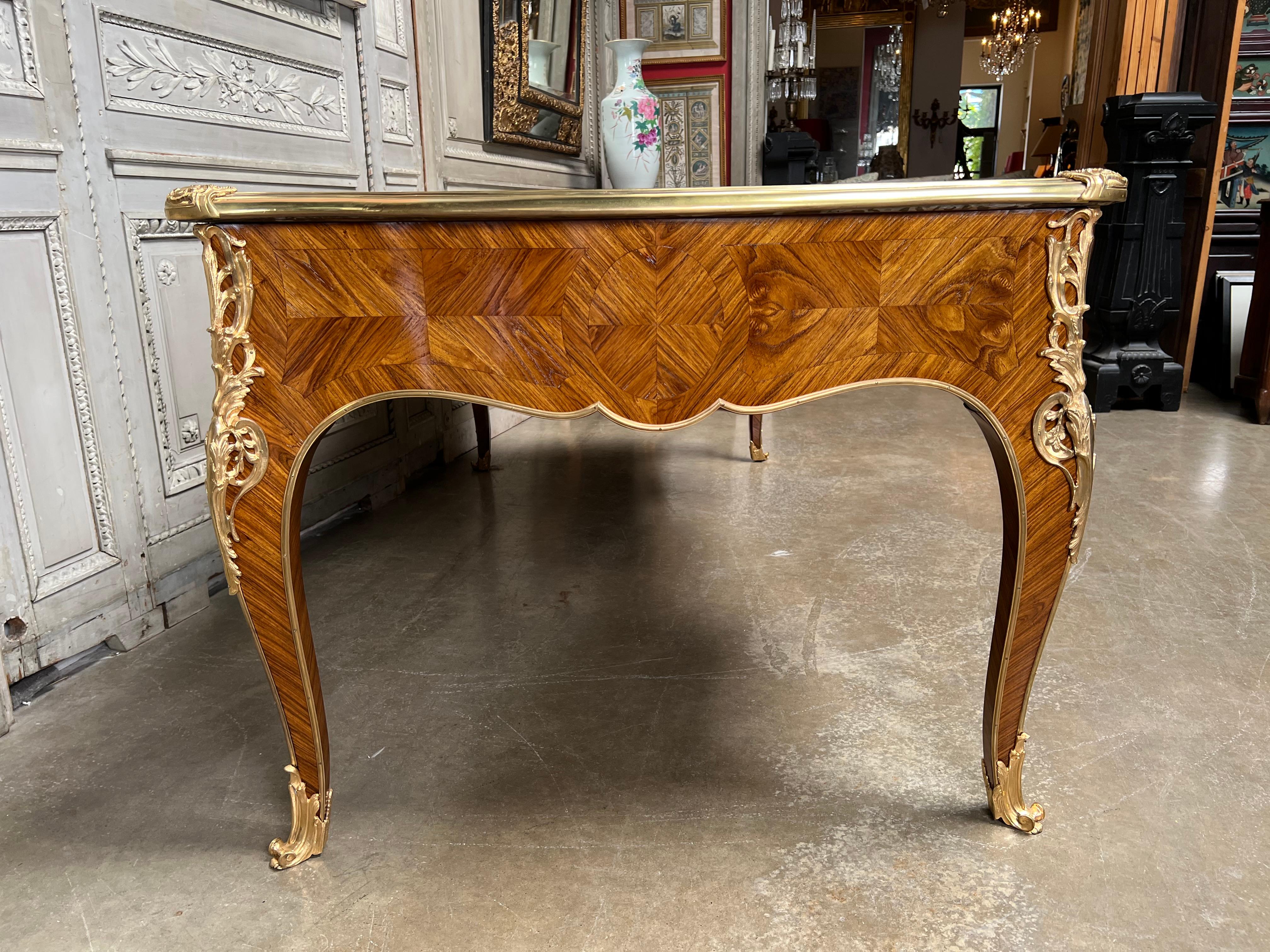 Large 19th Century French Louis XV Style Bureau Plat Partners Desk For Sale 1