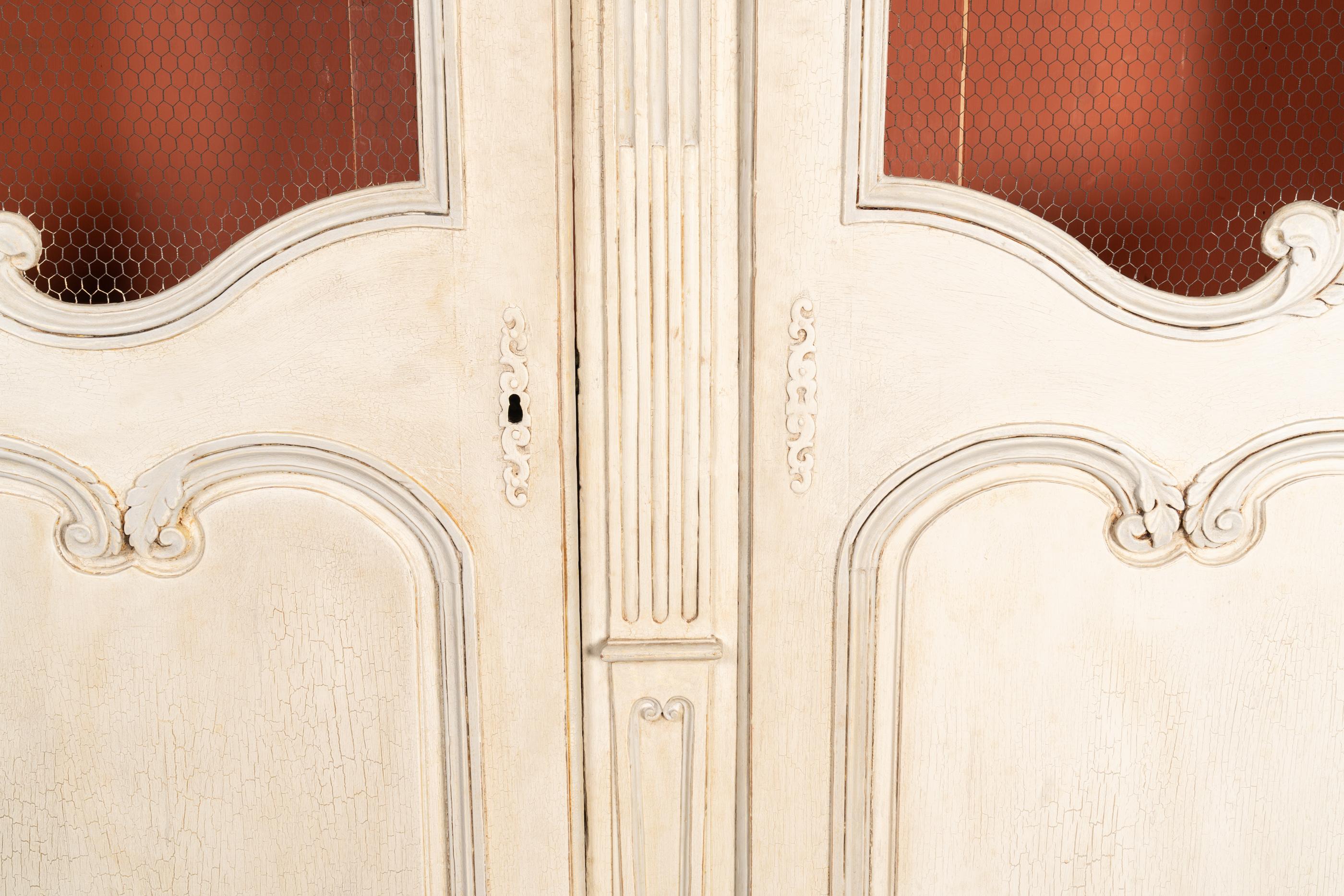 Large 19th Century French Louis XVI Carved & Painted Two Door Bookcase For Sale 1