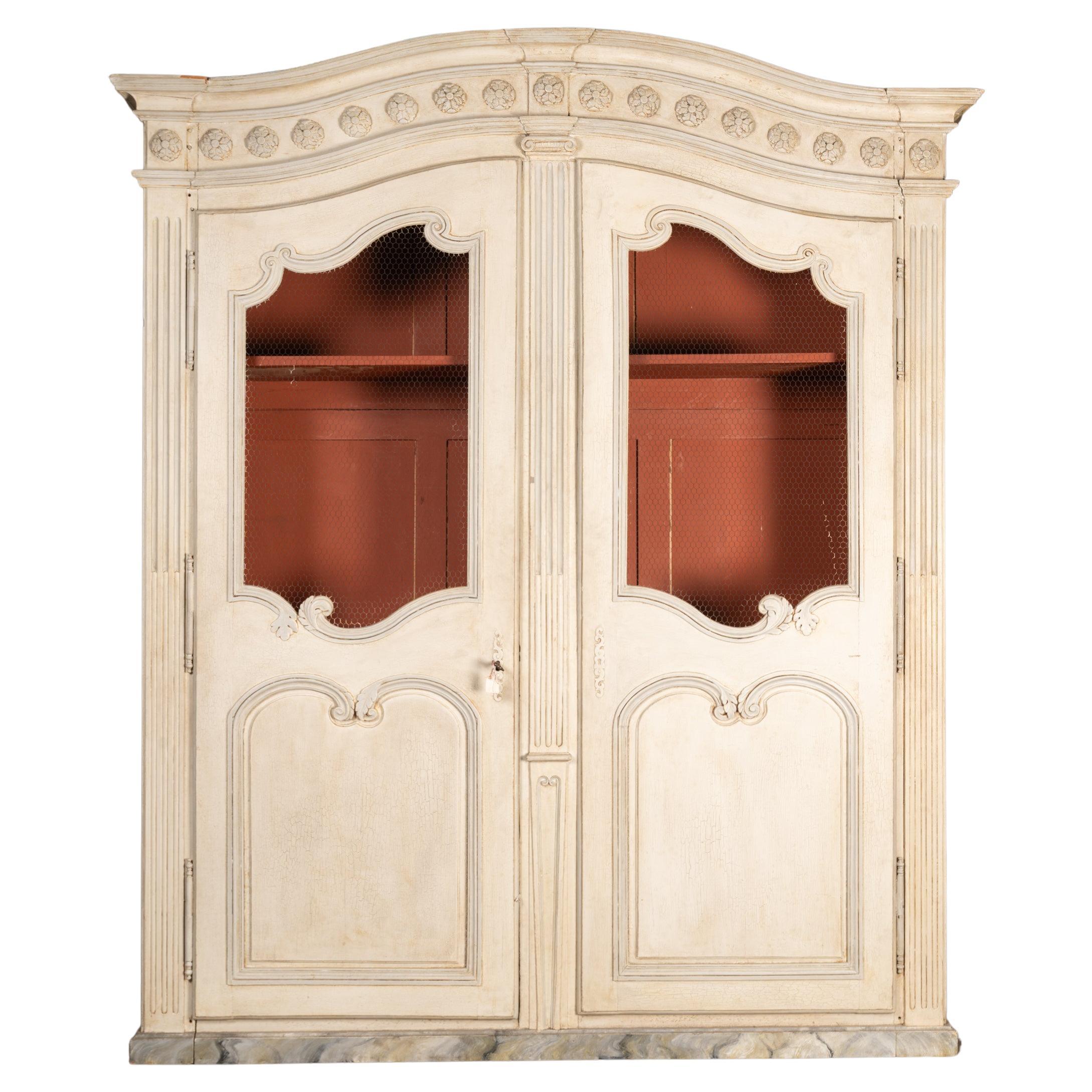 Large 19th Century French Louis XVI Carved & Painted Two Door Bookcase For Sale