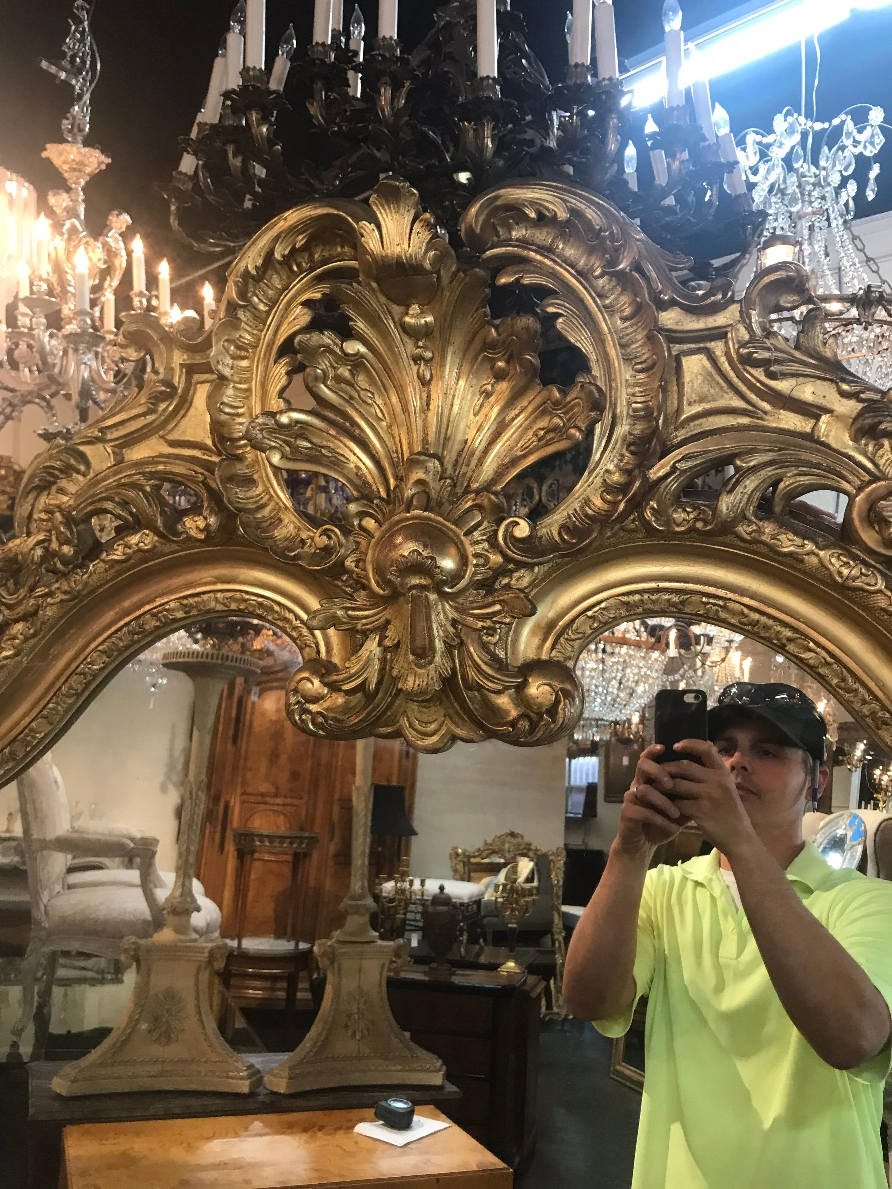 Carved Large 19th Century French Louis XVI Giltwood Mirror